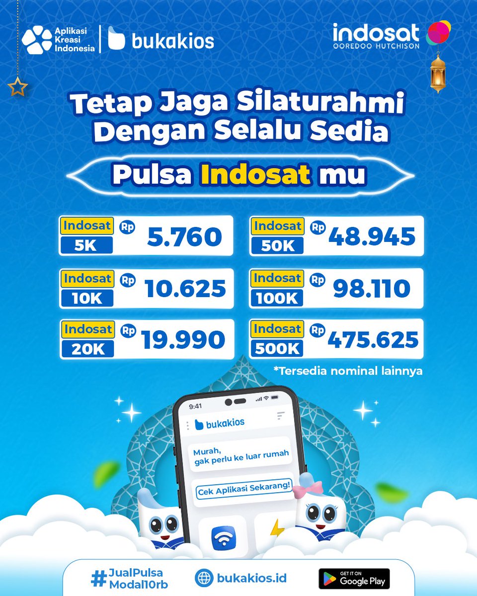 bukakiosnet's tweet image. Silaturahmi tetap Lancar dengan Pulsa indosat murah di Bukakios! 📱✨
Yuk Cek di Aplikasi Sekarang 💛

#Bukakios #SemuaBisaBukakios #PulsaIndosat #Indosat #PulsaMurah #JualPulsaModal10Ribu #AplikasiKreasiIndonesia