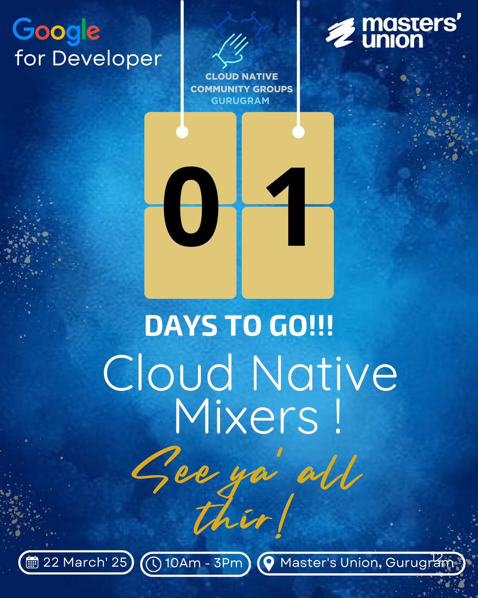 Only 1 day to go! ⏳ Join us at Cloud Native Mixers for networking, learning &amp; insights on cloud-native tech.

📅 March 22 | ⏰ 10 AM – 3 PM
📍 Masters’ Union, Gurugram

Seats are filling fast! Register now: community.cncf.io/events/details…