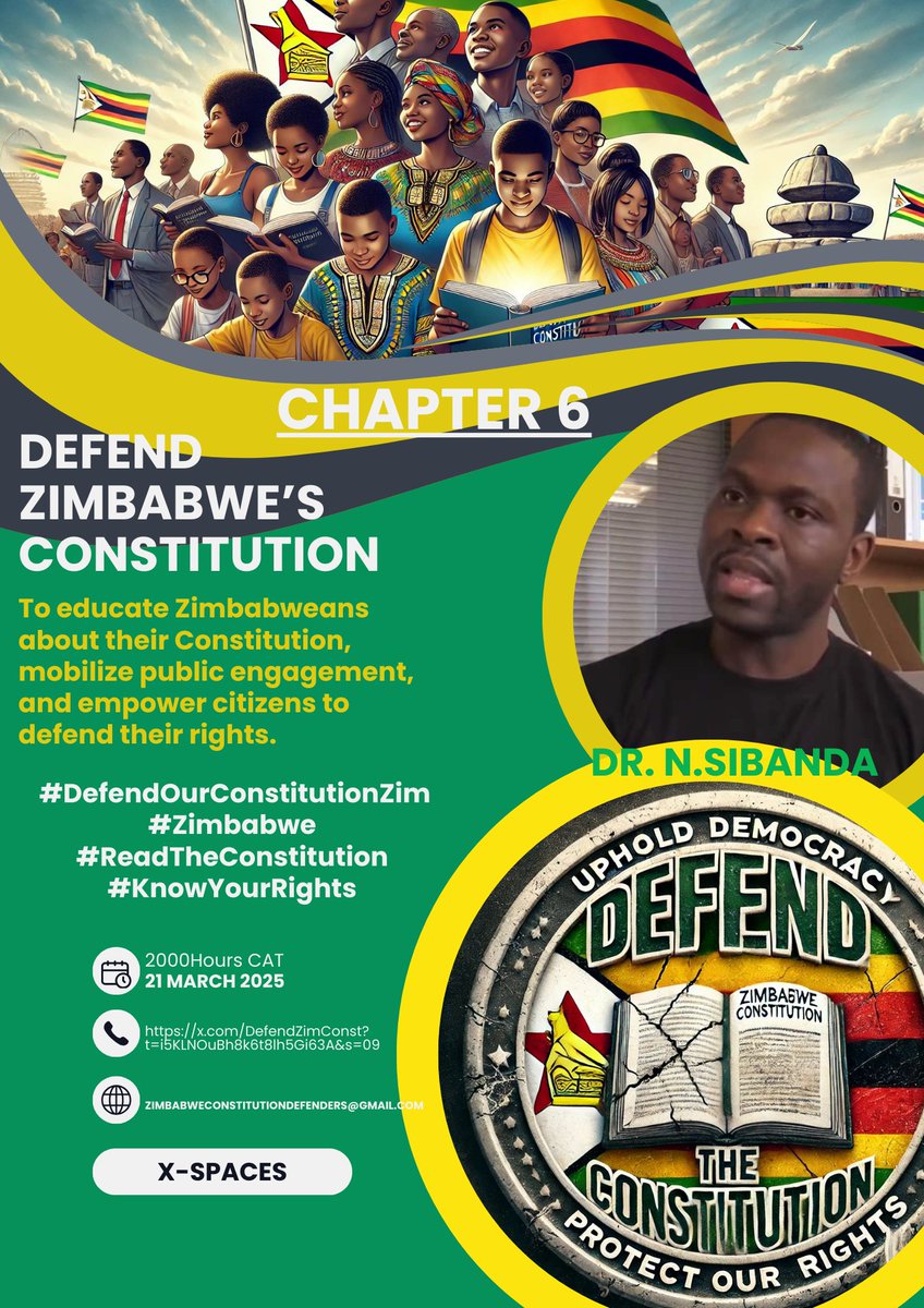 Defend Zimbabwe’s Constitution (@defendzimconst) on Twitter photo TONIGHT ON CHAPTER6️⃣, <a href="/2000/">charlie 2000</a> HOURS WITH DR.NKULULEKO SIBANDA <a href="/DrNkuSibanda/">Citizen Nkululeko Sibanda zw</a>. GET READY TO DISCUSS AND LEARN TOGETHER AS BONAFIDE CITIZENS OF ZIMBABWE 🇿🇼
DON'T MISS OUT ❗❗❗
#DefendOurConstitutionZim
#Zimbabwe #ReadTheConstitution #KnowYourRights TONIGHT ON CHAPTER6️⃣, <a href="/2000/">charlie 2000</a> HOURS WITH DR.NKULULEKO SIBANDA <a href="/DrNkuSibanda/">Citizen Nkululeko Sibanda zw</a>. GET READY TO DISCUSS AND LEARN TOGETHER AS BONAFIDE CITIZENS OF ZIMBABWE 🇿🇼
DON'T MISS OUT ❗❗❗
#DefendOurConstitutionZim
#Zimbabwe #ReadTheConstitution #KnowYourRights