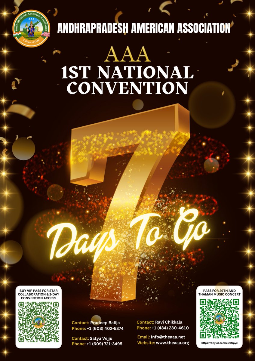 theaaausa's tweet photo. 7 Days to go!

#AAANationalConvention2025 #Srikanth #AndhraPride #AAA #CulturalCelebration #PhillyExpo #AAACelebrations #FestiveVibes #CulturalMagic #AAAConvention2025 #AAANC2025 #AndhrapradeshAmericanAssociation
#AAATeluguCommunity https://t.co/7YUkTY2k4z