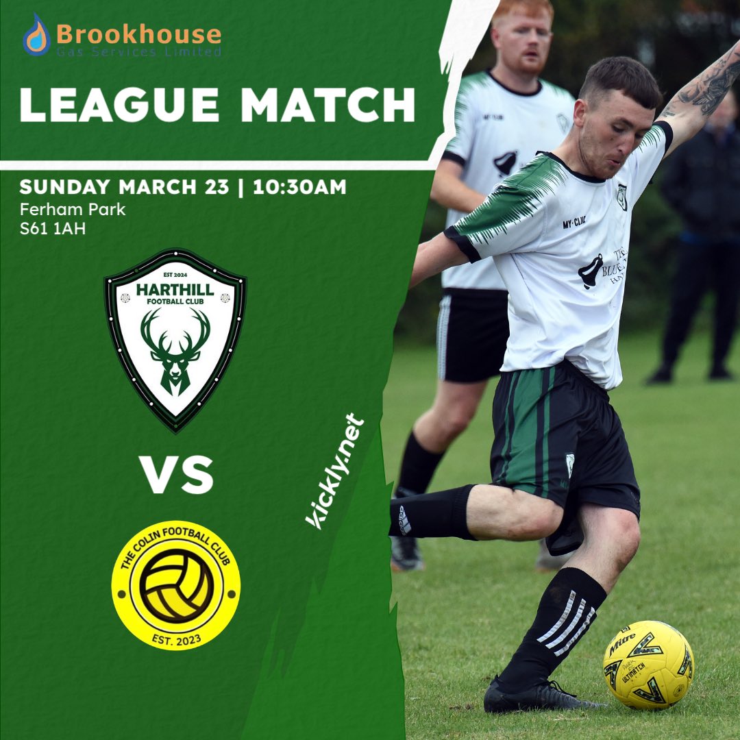 Away in the league.

⏰ Sunday, Mar 23rd, 10:30AM
📍 Ferham Park, S61 1AH
⚽️ The Colin

Brought to you by <a href="/brookhousegas/">Brookhouse Gas Services LTD</a>