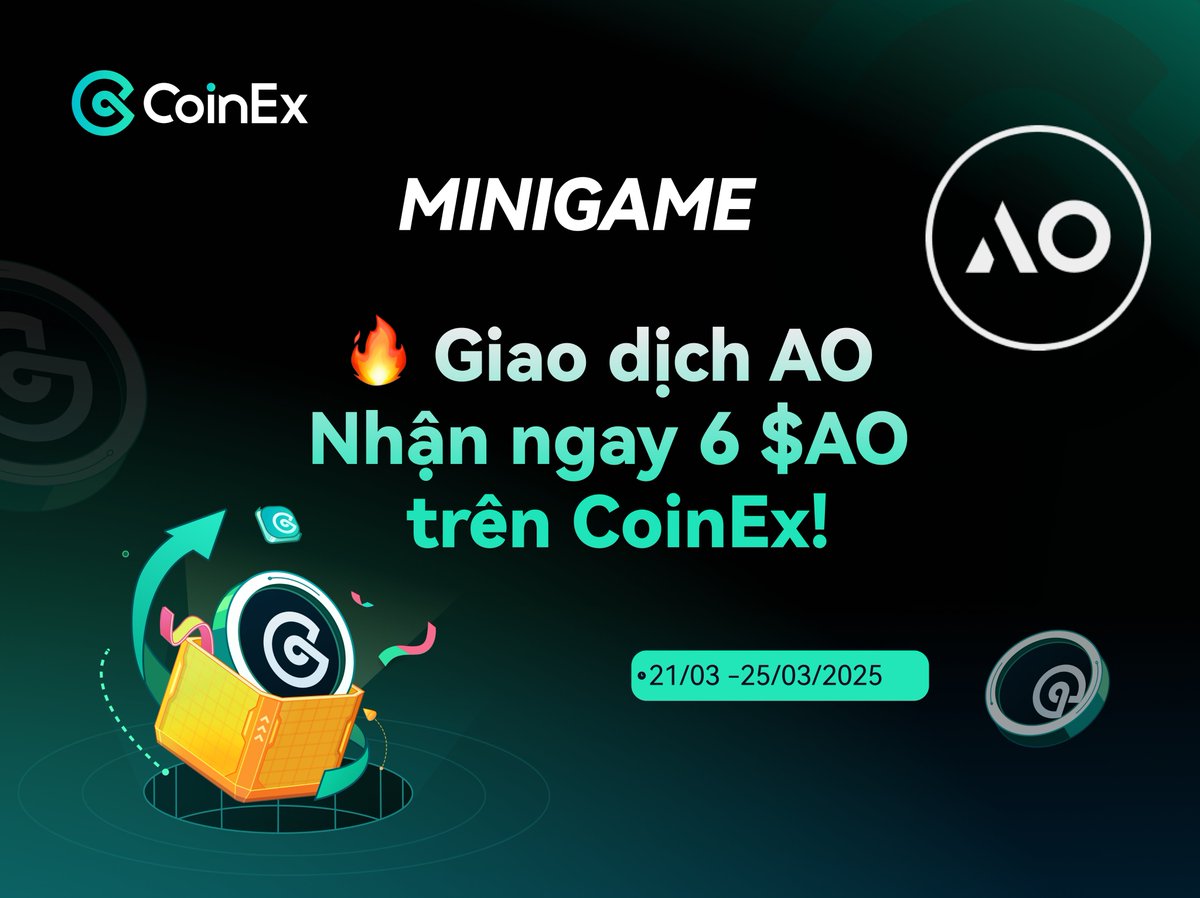 CoinExVietnam's tweet photo. 📢 MINIGAME: GIAO DỊCH AO – RINH NGAY 6 $AO! 🎉

⏳ Thời gian: 21/3 - 25/3/2025
🎁 Giải thưởng: 6 $AO @aoTheComputer chia cho 15 người may mắn
🔹 CÁCH THỨC THAM GIA:

1️⃣ Like, Follow @CoinExVietNam & Quote bài viết kèm hashtag #AOonCoinEx #CoinEx @CoinExVietNam
2️⃣ Giao dịch AO trên CoinEx (bất kỳ số lượng) → Bình luận ảnh giao dịch (ưu tiên ảnh có thời gian) & tag 3 bạn bè
3️⃣ Điền form: https://t.co/eaQjHFtSz2
👉 Chưa có tài khoản? Đăng ký ngay: https://t.co/iyJTYOcvgN
📌 Lưu ý:
�� Sự kiện chỉ dành riêng cho Việt Nam
🚨 Phát hiện gian lận = hủy tư cách nhận thưởng
⚖️ CoinEx bảo lưu quyền giải thích cuối cùng
