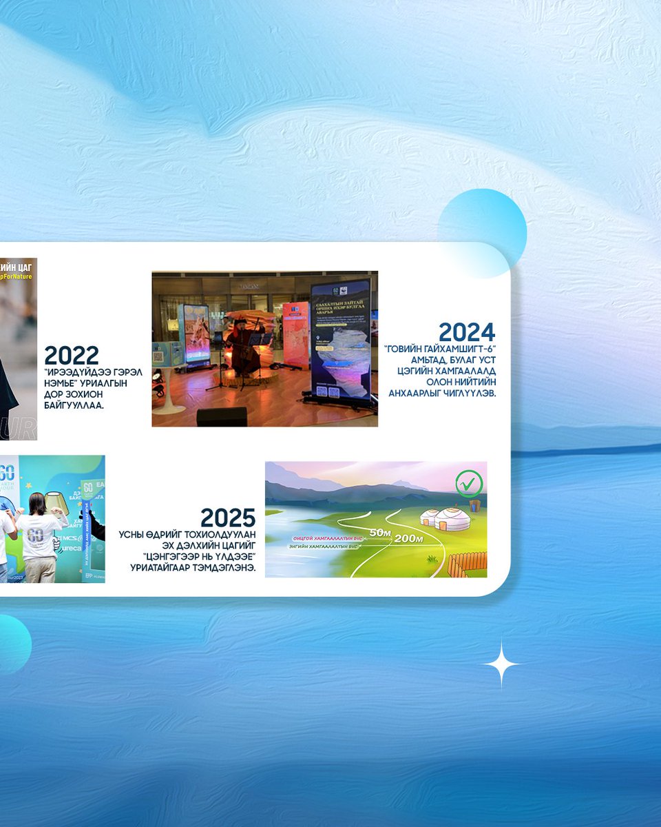 🌏Эх дэлхийн төлөө 16 жил!🌱

2010 оноос хойш 16 жилийн хугацаанд “Эх Дэлхийн Цаг”-ийг жил бүр уламжлал болгон тэмдэглэдэг билээ.

Энэ жил “Цэнгэгээр нь үлдээе” уриа доор Усны өдрийг тохиолдуулан Эх Дэлхийн цагийг тэмдэглэж байна. Та ч бас энэ жил “Эх дэлхийн цаг”-т нэгдэцгээе!