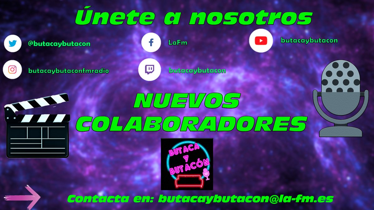 🔎BUSCAMOS NUEVOS COLABORADORES

➡️Únete al equipo de 'Butaca y Butacón'. Si te gusta comunicar, divulgar y opinar sobre #Cine y #Series os esperamos en nuestro equipo.

#Madrid #Barcelona #Cultura #Estrenos #YoVoyAlCine 

🖱️tinyurl.com/y938e26x