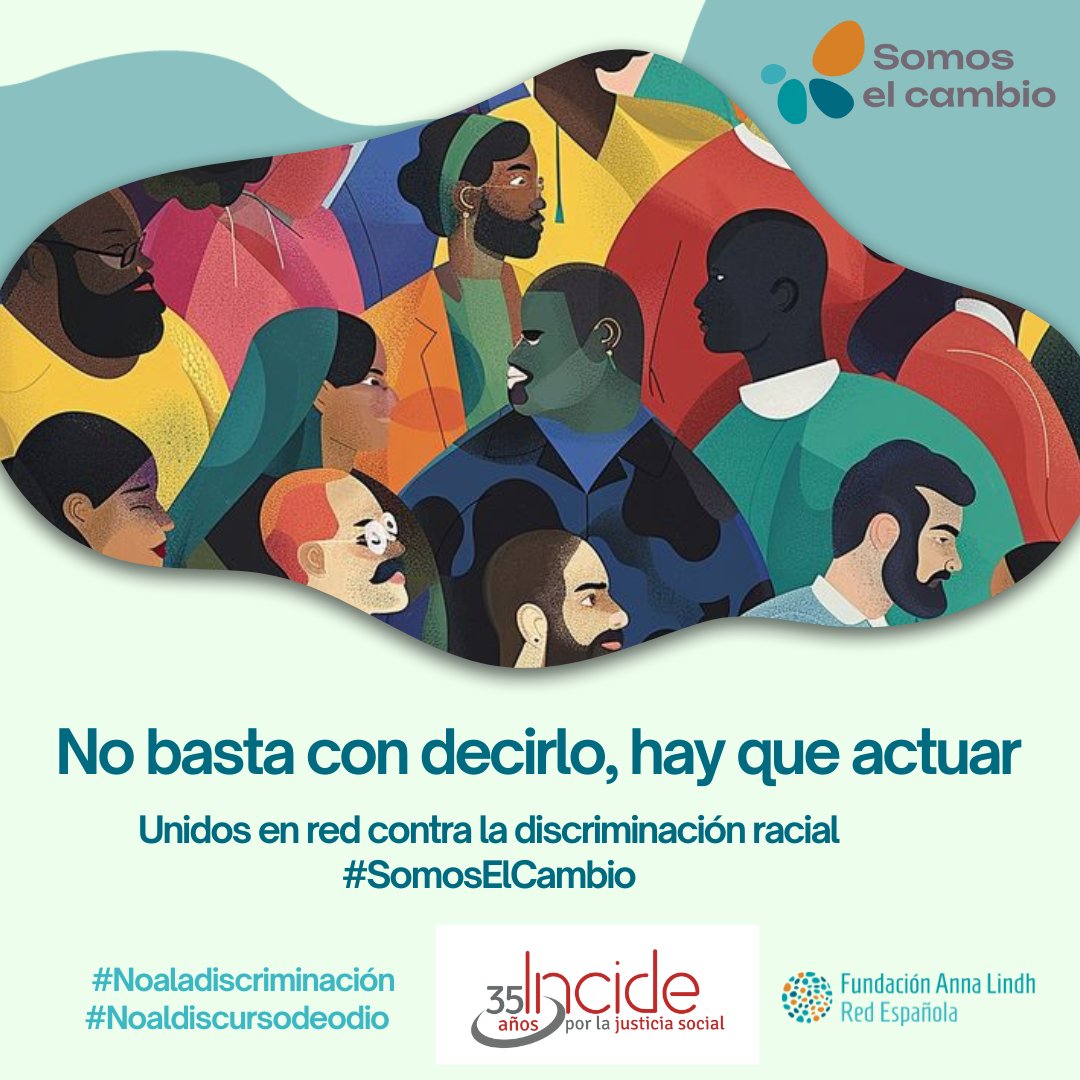 En el #díacontraladiscriminaciónracial trabajamos en todas nuestras áreas por prevenir y luchar contra los #discursosdeodio.  Con <a href="/redespanolafal/">Red Española de la Fundación Anna Lindh</a> nos sumamos a la campaña #SomosElCambio
#Noaladiscriminación #Noaldiscursodeodio