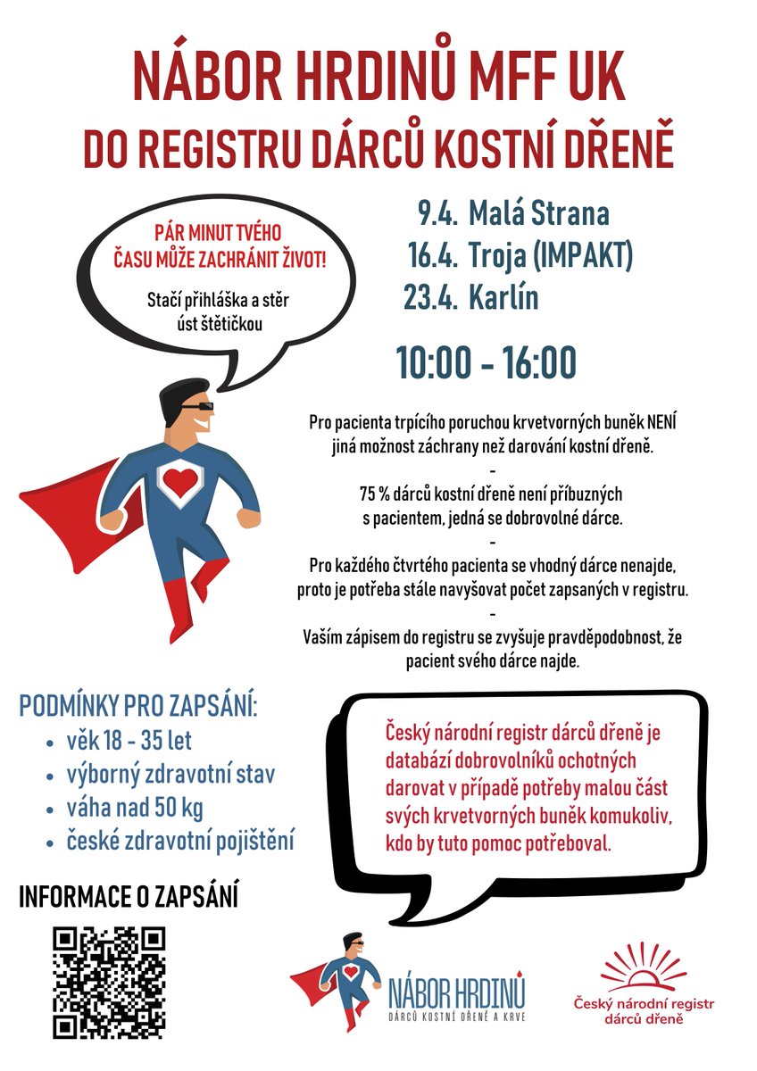 Matematicko-fyzikální fakulta Univerzity Karlovy (@matfyz) on Twitter photo Během studií <a href="/informatfyz/">informatfyz</a> absolvovala Zuzana Drázdová odběr kostní dřeně, aby pomohla vážně nemocnému pacientu z Francie. Dnes o tomto tématu šíří osvětu. 🩸V dubnu na MFF <a href="/UniKarlova/">Univerzita Karlova</a> pořádá 3 náborové akce pro Český národní registr dárců dřeně.
🔗matfyz.cz/clanky/kazdy-s… Během studií <a href="/informatfyz/">informatfyz</a> absolvovala Zuzana Drázdová odběr kostní dřeně, aby pomohla vážně nemocnému pacientu z Francie. Dnes o tomto tématu šíří osvětu. 🩸V dubnu na MFF <a href="/UniKarlova/">Univerzita Karlova</a> pořádá 3 náborové akce pro Český národní registr dárců dřeně.
🔗matfyz.cz/clanky/kazdy-s…