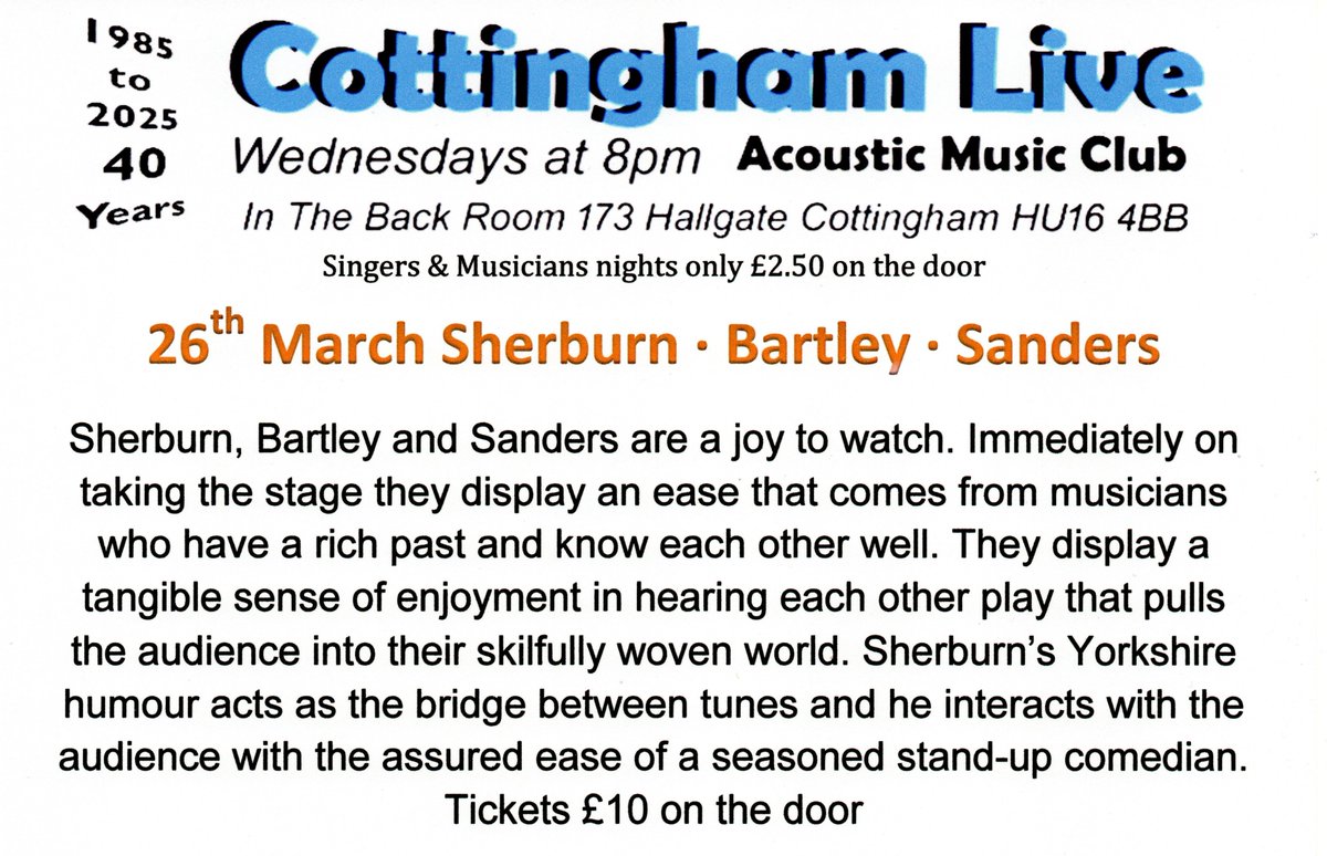 Continuing our 40th year of live music in Cottingham