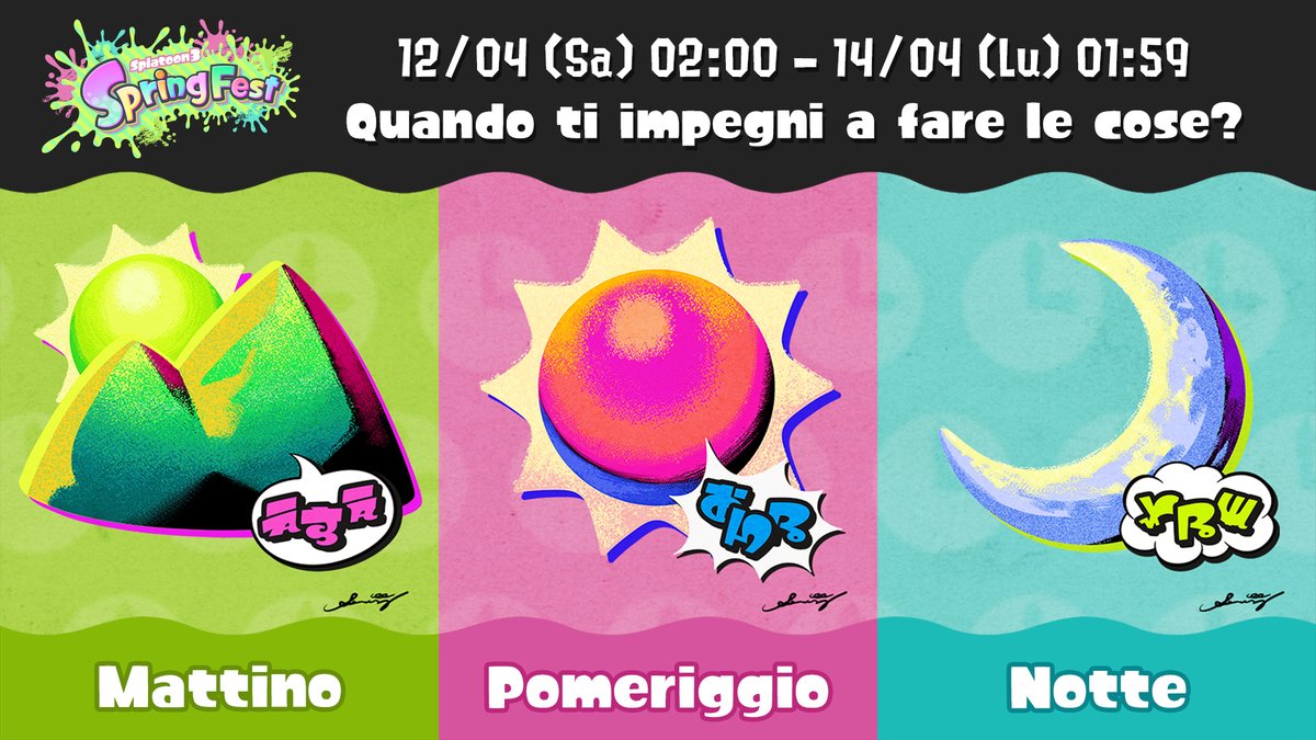 NintendoItalia's tweet image. Lo SpringFest di #Splatoon3 di quest'anno è una gara di produttività!

Vota il periodo della giornata per te più proficuo a partire dal 12 aprile!