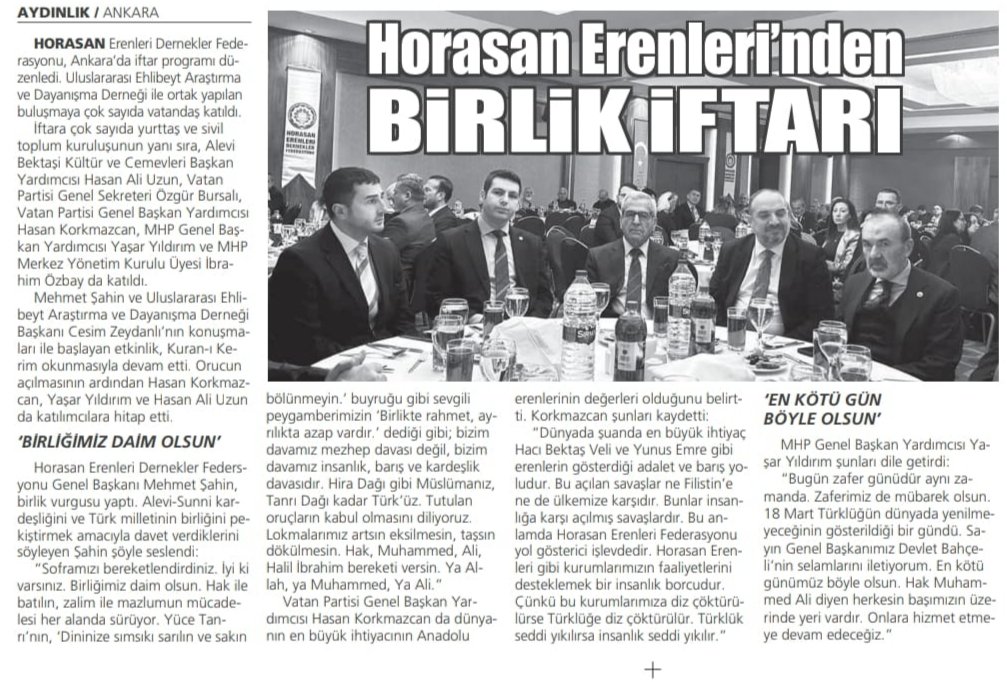 Birlik Lokması Ramazan İftarı etkinliğimiz ulusal basında.