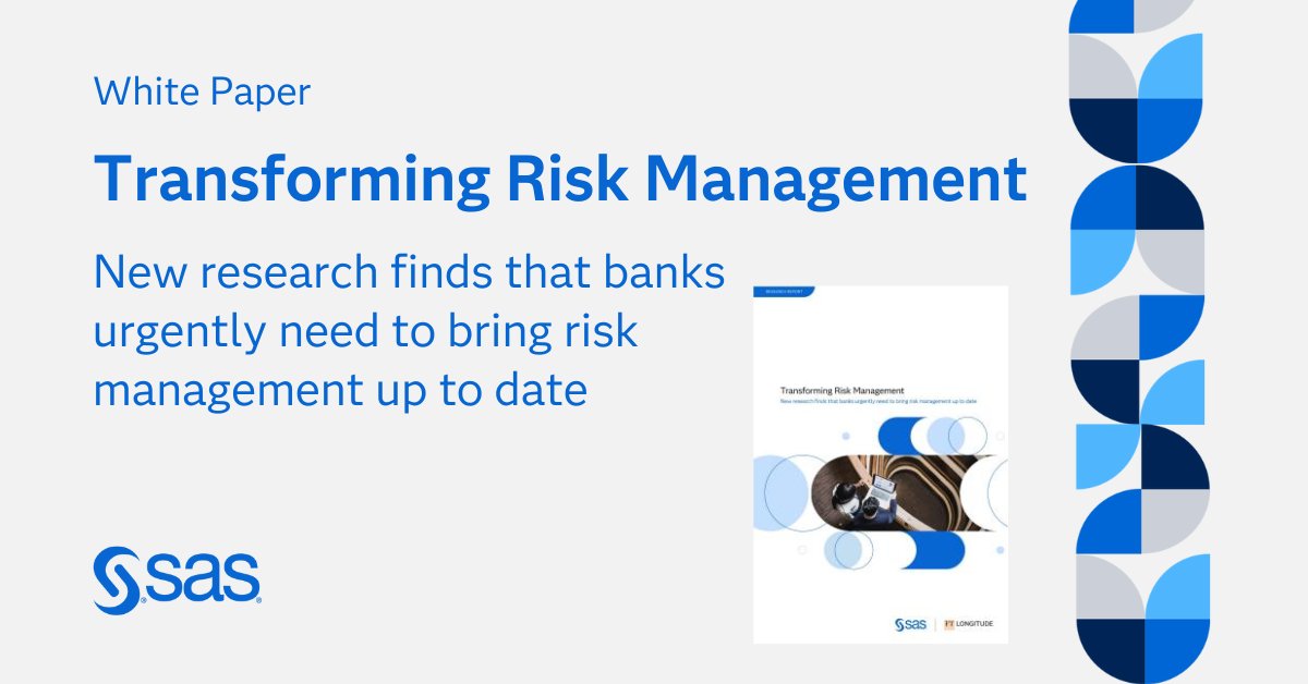 Un nuovo report con insight provenienti da 300 istituti bancari nel mondo analizza la trasformazione del #RiskManagement, dall’evoluzione dei modelli, fino all’integrazione di #AI e strategie data-driven, con un focus sui trend recenti. Scopri 🔎👉 2.sas.com/60190d2GR