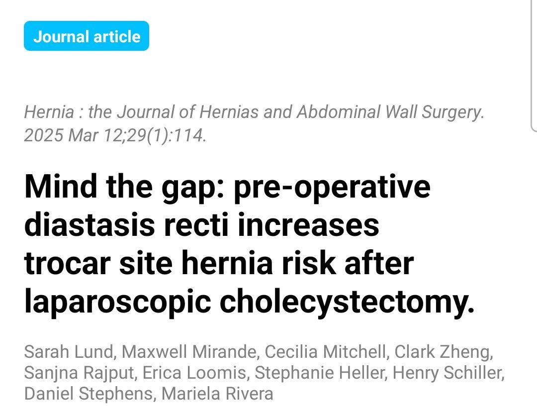 eurohernias's tweet photo. https://t.co/t5mKpJkUQT Mind the gap: pre-operative #DiastasisRecti increases #TrocarSiteHernia risk after laparoscopic cholecystectomy.
#HerniaSurgery #IncisionalHernia https://t.co/kcZhqUUPRm