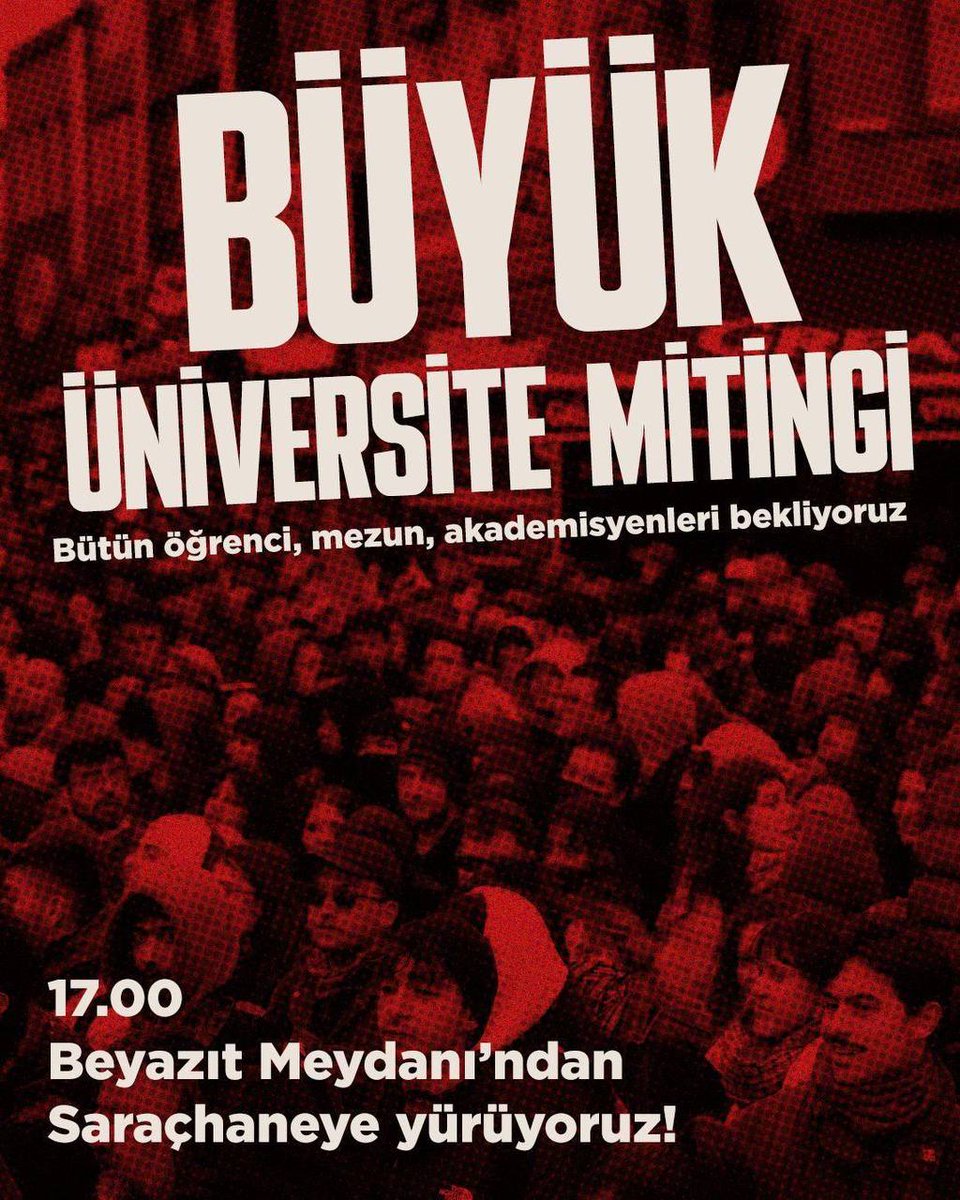 🔻Marmara Üniversitesi öğrencileri olarak halk iradesine sahip çıkıyoruz. 

Büyük Üniversite Mitingi'nde buluşuyoruz sıra arkadaşım!

📆21 Mart Cuma(Bugün)
⏰17.00
📍Beyazıt Meydanı
