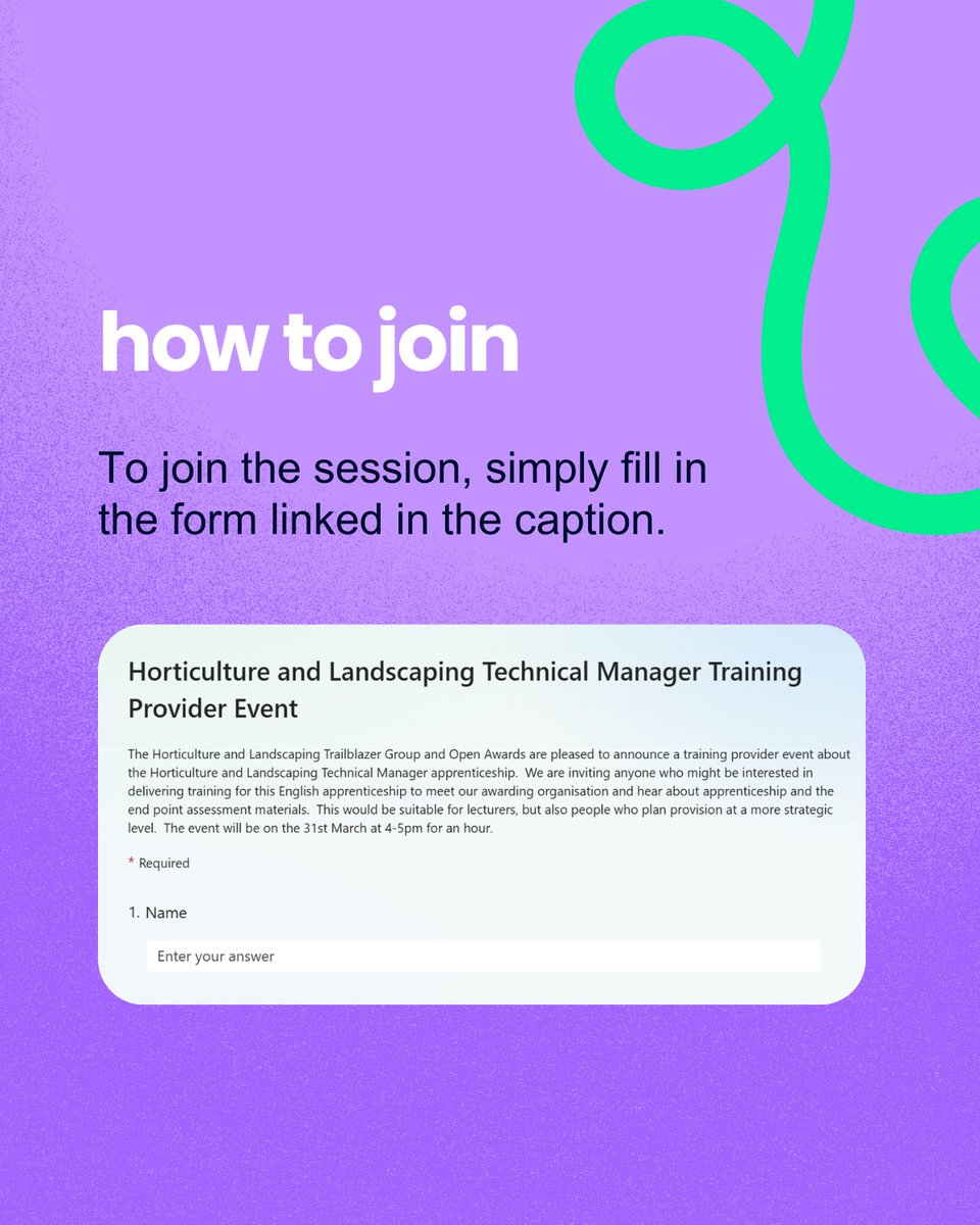Upcoming webinar: discover our Level 5 Horticulture and Landscaping Technical Manager apprenticeship

Sign up here - forms.office.com/pages/response…  

#EPA #Apprenticeship #Horticulture