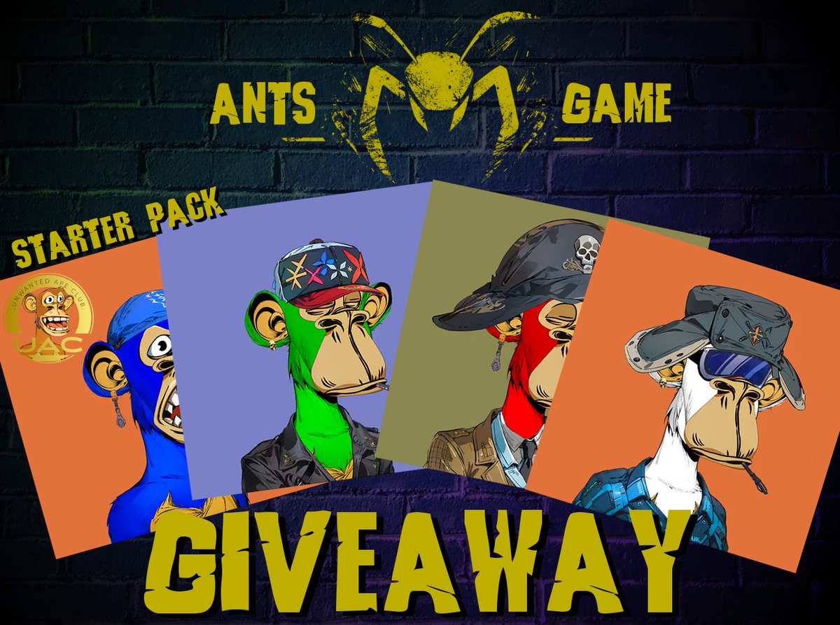 xAntsGame (@xantsgame) on Twitter photo 📢 It's #GIVEAWAY time ⏳🐜🔥
🚀 Monday 03/24, the <a href="/xAntsGame/">xAntsGame</a> contest kicks off with:🏆 <a href="/UnwantedApeClub/">Unwanted Ape Club</a> NFT's
🎟️ Win a starter pack (4x #UAC NFTs) to jump into the game!
✅ How to enter:
1️⃣ Follow <a href="/xAntsGame/">xAntsGame</a> & <a href="/UnwantedApeClub/">Unwanted Ape Club</a>
2️⃣ RT & ♥ this post
3️⃣ Tag 3 #MultiversX 📢 It's #GIVEAWAY time ⏳🐜🔥
🚀 Monday 03/24, the <a href="/xAntsGame/">xAntsGame</a> contest kicks off with:🏆 <a href="/UnwantedApeClub/">Unwanted Ape Club</a> NFT's
🎟️ Win a starter pack (4x #UAC NFTs) to jump into the game!
✅ How to enter:
1️⃣ Follow <a href="/xAntsGame/">xAntsGame</a> & <a href="/UnwantedApeClub/">Unwanted Ape Club</a>
2️⃣ RT & ♥ this post
3️⃣ Tag 3 #MultiversX