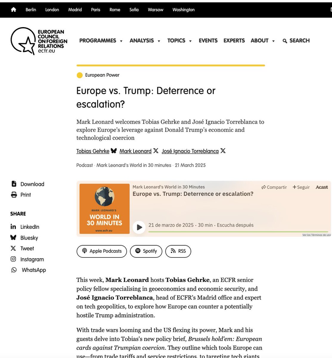 Nacho Torreblanca (@jitorreblanca) on Twitter photo How should Europe take on the tech bros? Deterrence or escalation? Listen to our new podcast with <a href="/markhleonard/">Mark Leonard</a> and <a href="/TGehrke_/">Tobias Gehrke</a> How should Europe take on the tech bros? Deterrence or escalation? Listen to our new podcast with <a href="/markhleonard/">Mark Leonard</a> and <a href="/TGehrke_/">Tobias Gehrke</a>