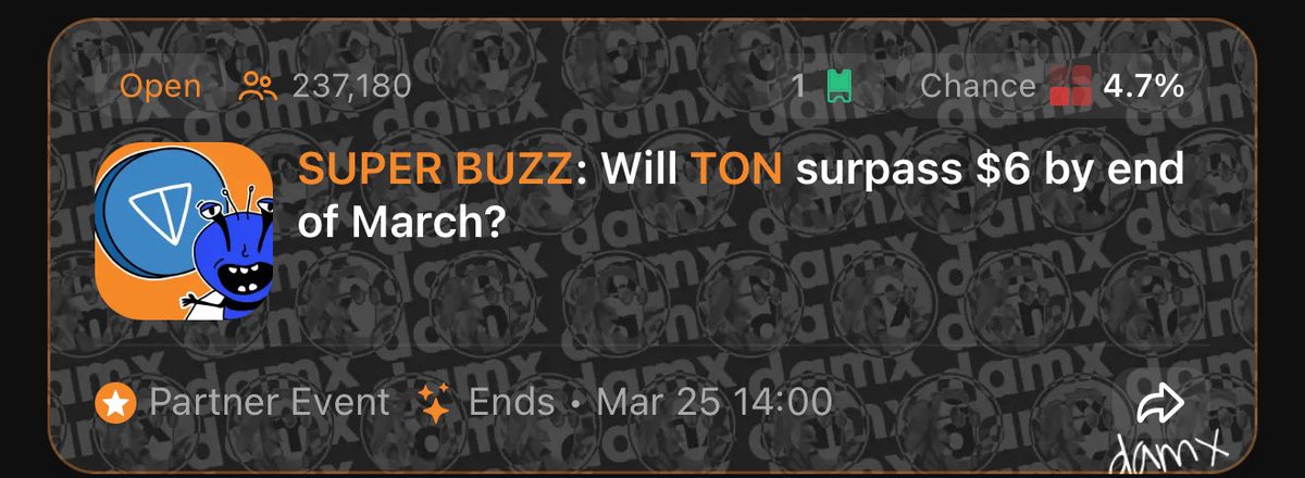 On February 4th, I made a bold prediction: $TON will hit $6 before March ends.

Some called it impossible. Others believed it could happen. But now, it’s time to put it to the test.

Will my prediction play out or not? 👀

Will TON surpass $6 by end of March? 🔥

You decide—cast