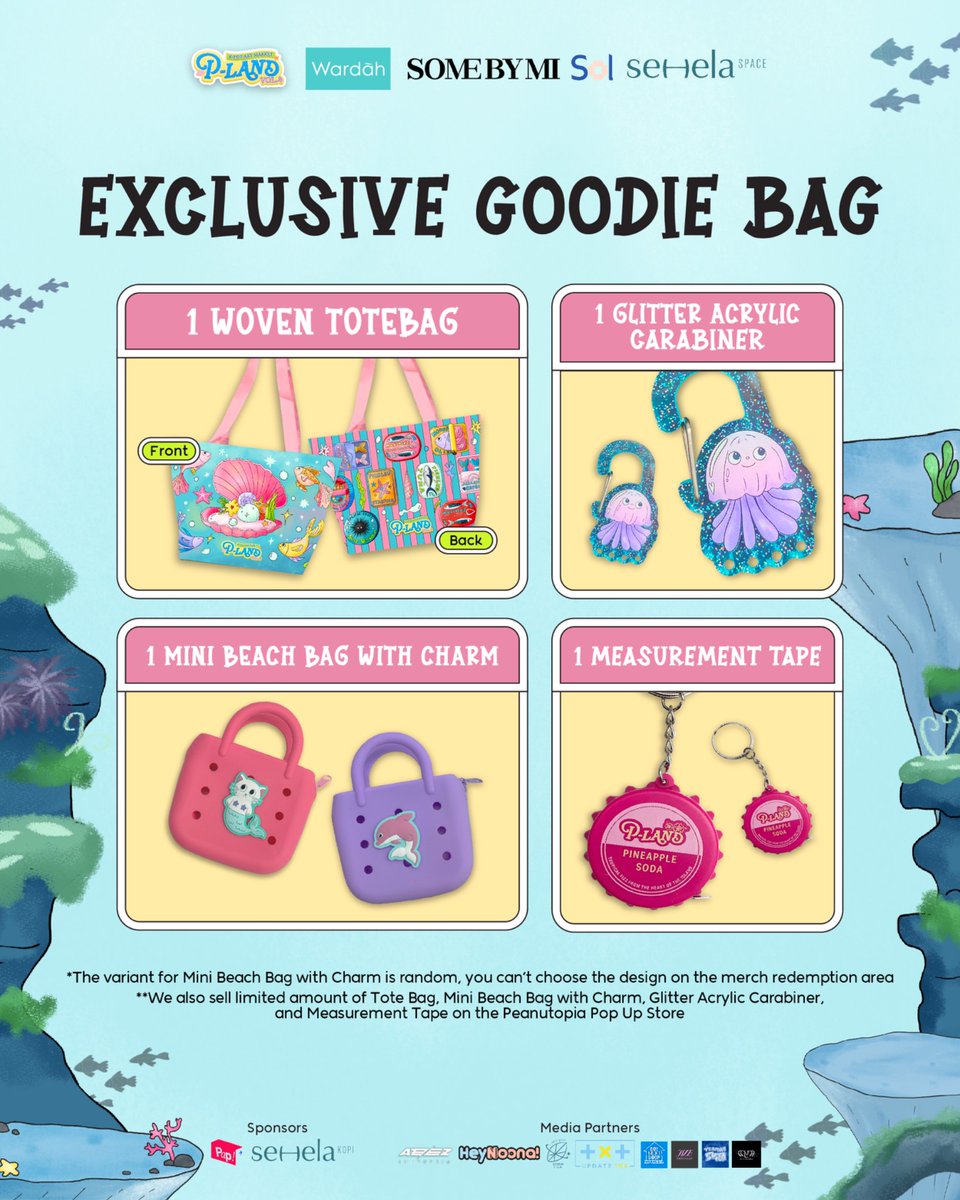 It’s never P-LAND without our must-have merch!💙 

Get your hands on our Woven Tote Bag, Mini Beach Bag Charm, Glitter Acrylic Carabiner, and a Measurement Tape 🐚

📅 3-4 May 2025
⏰ 10.00 - 18.30 WIB
📍 The Krakatau, Taman Mini, Jakarta

#PLAND #PLANDKpopArtMarket #PLANDVol4
