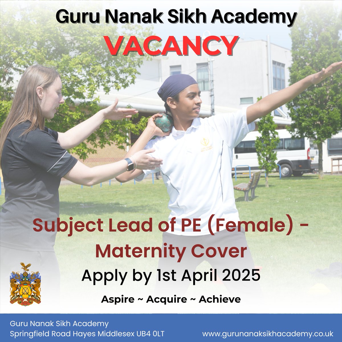 We are looking for a Subject Lead of PE (Female) – Maternity Cover to join our team! A great opportunity to lead &amp; inspire in a dynamic school environment.

Apply now: gurunanaksikhacademy.co.uk/vacancies
#Education #hiring