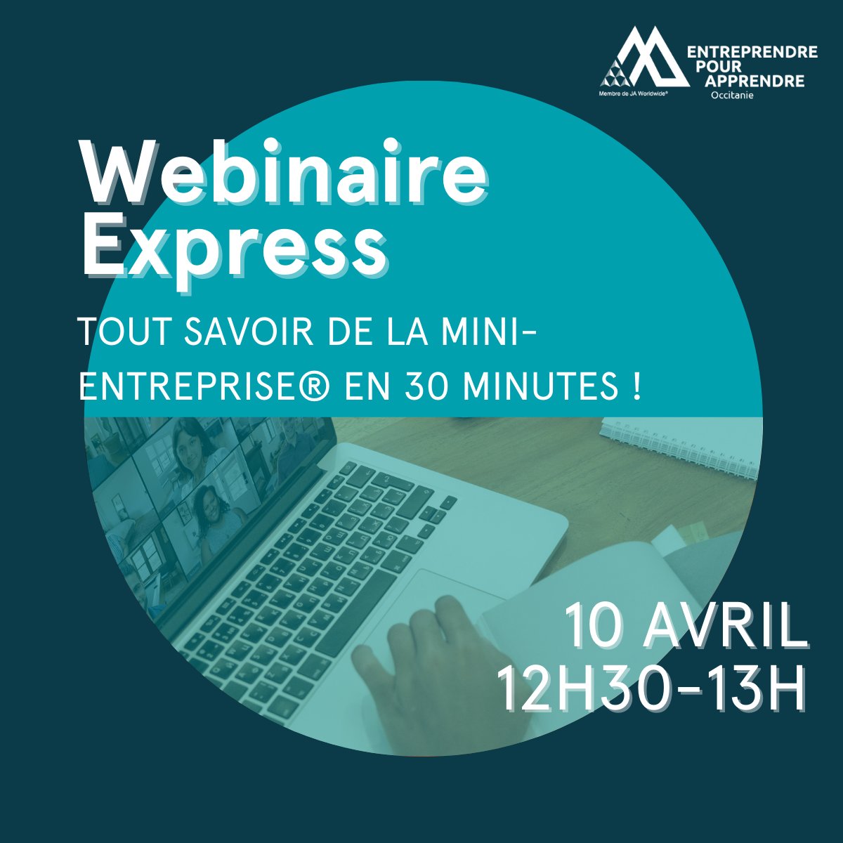 [#WebinaireExpress]

📅 Jeudi 10 avril
🕧 12h30 - 13h
💻 visioconférence

Vous souhaitez en savoir plus sur la Mini-Entreprise® et comment elle peut être une opportunité pour les jeunes ? En 30 minutes chrono, découvrez le !

Je m'inscris > forms.office.com/e/RjLmRVxZA2
