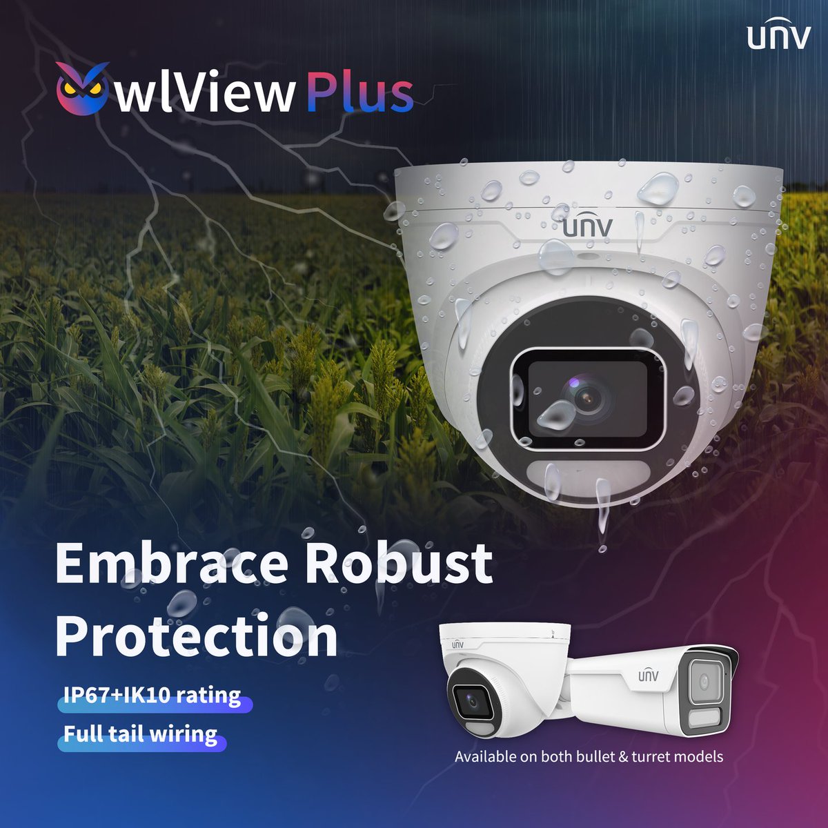 UniviewTech's tweet photo. Built for tough environments, the Owlview Plus series offers robust protection in both bullet and turret models. With IP67 + IK10 ratings and full tail wiring, it ensures durability in any condition. 💪💡 
#OwlviewPlus #OwlviewPlus https://t.co/rYT6z498ea
