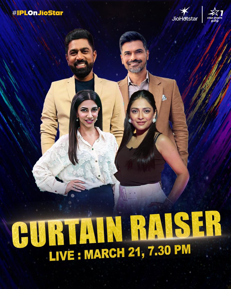 Star Sports Tamil (@starsportstamil) on Twitter photo #TATAIPL திருவிழா நாளைக்கு தொடங்குனாலும்! கொண்டாட்டத்தை இன்னைக்கே Start பண்ணப்போறோம்!🥳
📺 காணுங்கள் | Tata IPL 2025 | Curtain Raiser | நேரலை இன்று ,7:30 PM | Star Sports தமிழில்
#IPLOnJioStar #IPL2025 <a href="/s_badrinath/">S.Badrinath</a> <a href="/Sastika_R/">Sastika Rajendran</a> <a href="/Bhavna__B/">Bhavna Balakrishnan</a> <a href="/mukundabhinav/">Abhinav Mukund</a> #TATAIPL திருவிழா நாளைக்கு தொடங்குனாலும்! கொண்டாட்டத்தை இன்னைக்கே Start பண்ணப்போறோம்!🥳
📺 காணுங்கள் | Tata IPL 2025 | Curtain Raiser | நேரலை இன்று ,7:30 PM | Star Sports தமிழில்
#IPLOnJioStar #IPL2025 <a href="/s_badrinath/">S.Badrinath</a> <a href="/Sastika_R/">Sastika Rajendran</a> <a href="/Bhavna__B/">Bhavna Balakrishnan</a> <a href="/mukundabhinav/">Abhinav Mukund</a>