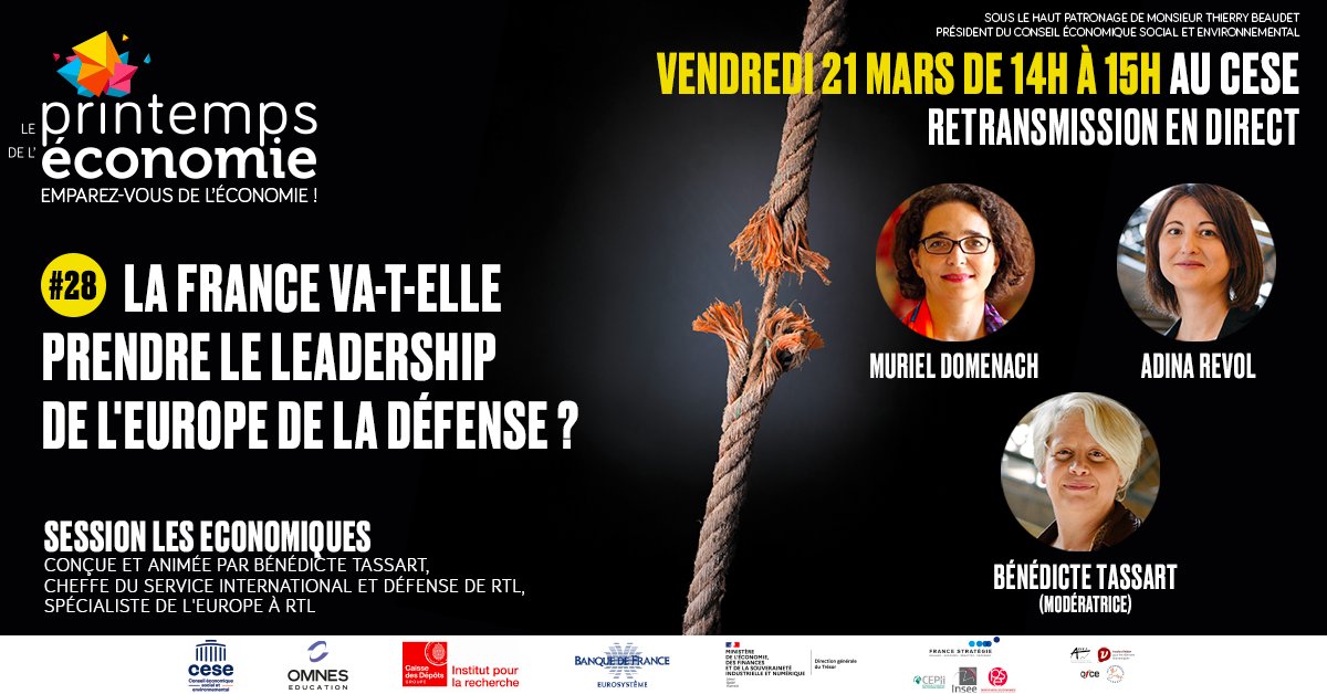 Le Printemps de l'économie (@printempsdeleco) on Twitter photo La conférence "La France va-t-elle prendre le leadership de l'Europe de la défense ?" va démarrer d'ici peu ! 🚀
Un débat <a href="/LesEconomiques/">Les Economiques</a> au coeur de l'actu entre @MurielDomenac, Ex Amb🇫🇷 à l’OTAN et <a href="/AdinaRevol/">Adina REVOL</a> <a href="/sciencespo/">Sciences Po</a> animé par <a href="/benetassart/">benedicte tassart</a> @RTLFranc au <a href="/lecese/">CESE</a>.
🔴Ne La conférence "La France va-t-elle prendre le leadership de l'Europe de la défense ?" va démarrer d'ici peu ! 🚀
Un débat <a href="/LesEconomiques/">Les Economiques</a> au coeur de l'actu entre @MurielDomenac, Ex Amb🇫🇷 à l’OTAN et <a href="/AdinaRevol/">Adina REVOL</a> <a href="/sciencespo/">Sciences Po</a> animé par <a href="/benetassart/">benedicte tassart</a> @RTLFranc au <a href="/lecese/">CESE</a>.
🔴Ne