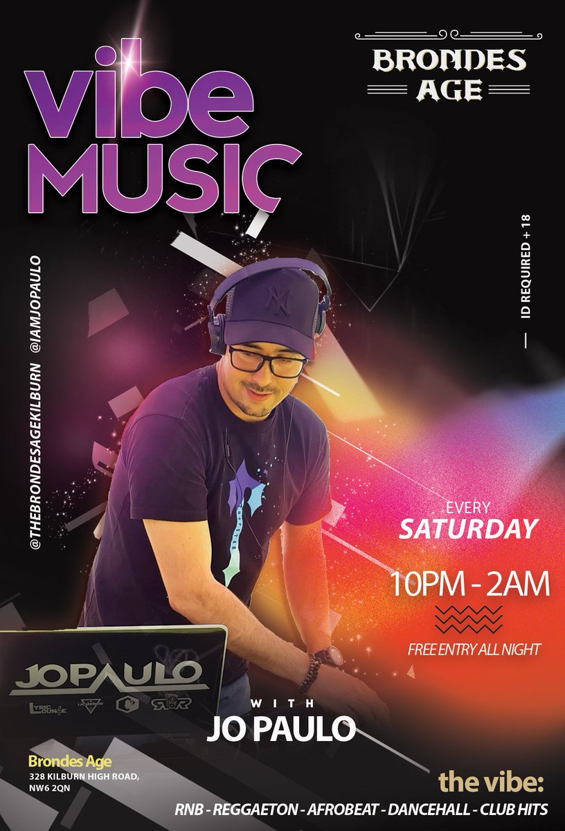 iamjopaulo's tweet photo. 💥 Saturday Vibe 💥
Catch me spinning the music vibes at Brondes Age Kilburn 

Free Entry - All Night 
10PM-2AM 
https://t.co/GBPAMbxybk

#JoPaulo #BrondesAge #Kilburn #Bar #London #LondonEvents #LondonNightLife https://t.co/1K5P8nLS6p