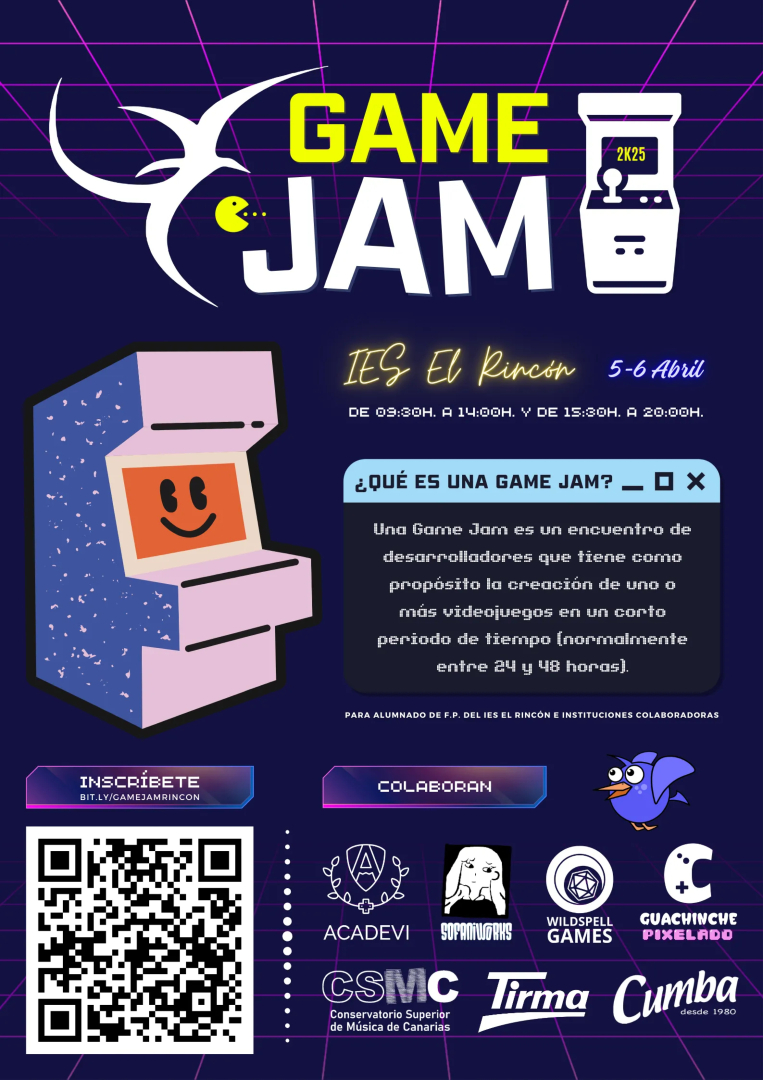 wildspellgames's tweet image. 🎮 Los días 5 y 6 de abril tendrá lugar la 5º edición de la Game Jam del IES El Rincón, y estaremos colaborando en el evento.

 🔗bit.ly/gamejamrincon

#GameJamElRincón #IndieGameDev #DesarrolloDeVideojuegos #gamedev