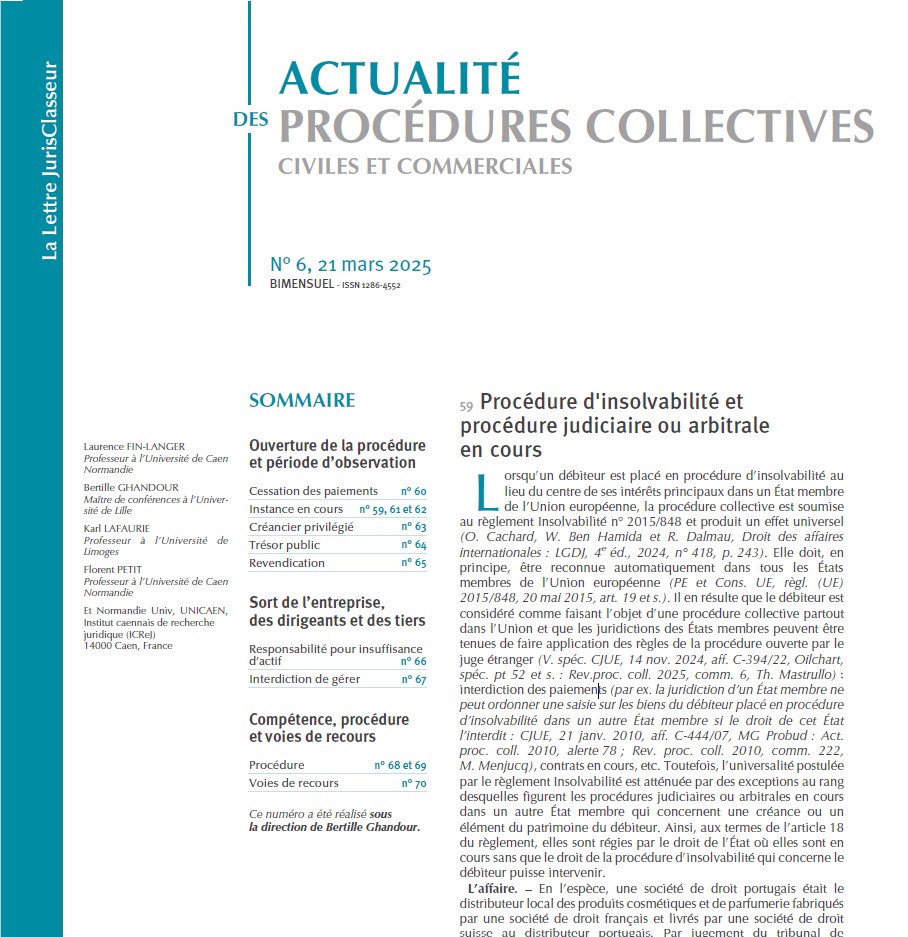 📢 Le 6e numéro de l’Actualité des procédures collectives du 21 mars 2025, réalisé sous la direction de <a href="/ghandourbertill/">Ghandour Bertille ⚖️🔬</a> , est en ligne sur #LexisNexis ! 

lexis360intelligence.fr/revues/Actuali…

#insolvabilité #créancierprivilégié #dirigeants #trésorpublic #revendication #interdictiondegérer