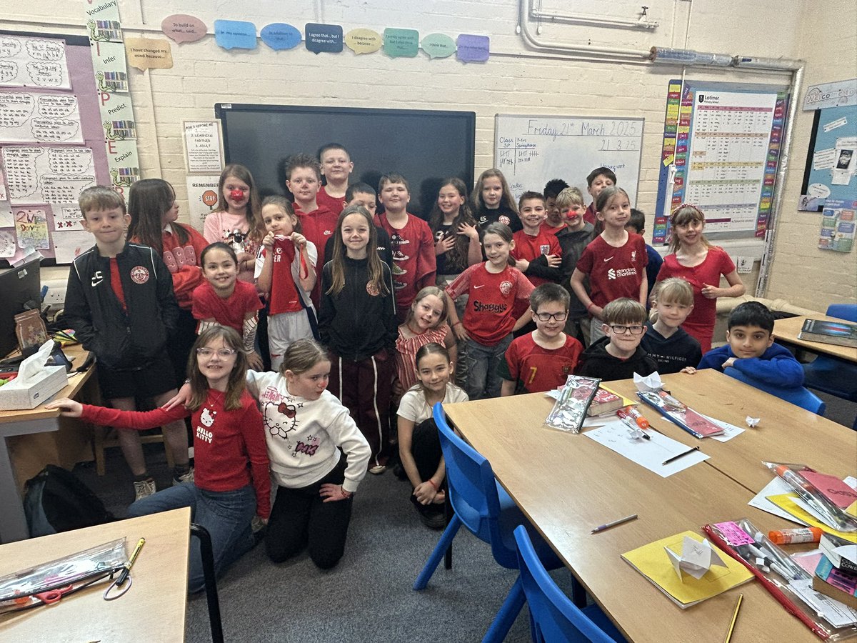 latimerprimary's tweet image. #ClassSP are dressed in red today to raise money for #RedNoseDay!