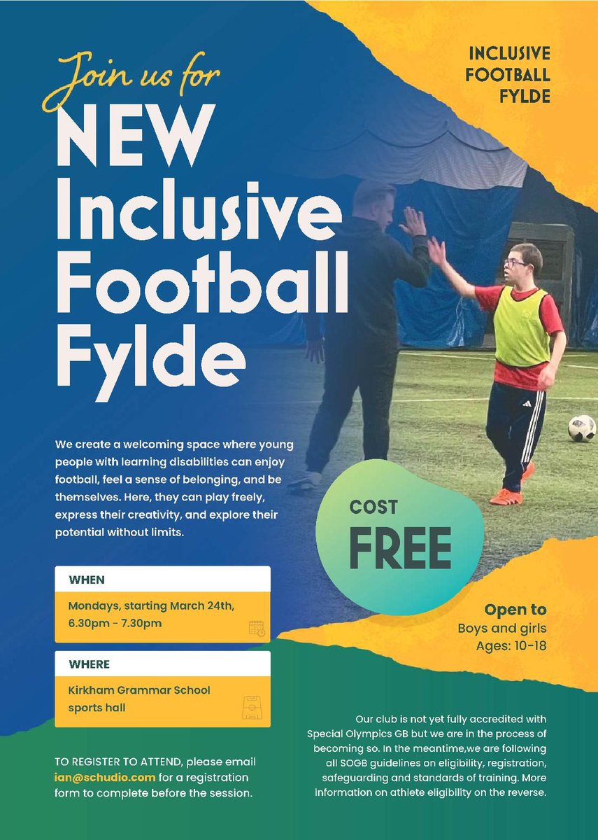 The Schudio new inclusive football club starts on Monday, 6.30pm for boys and girls aged 10-18. Please see the flyer if you are interested. 

#WeAreMarton #BrightFuturesEquality #Inclusion #Football <a href="/BrightFuturesET/">Bright Futures Educational Trust</a>
