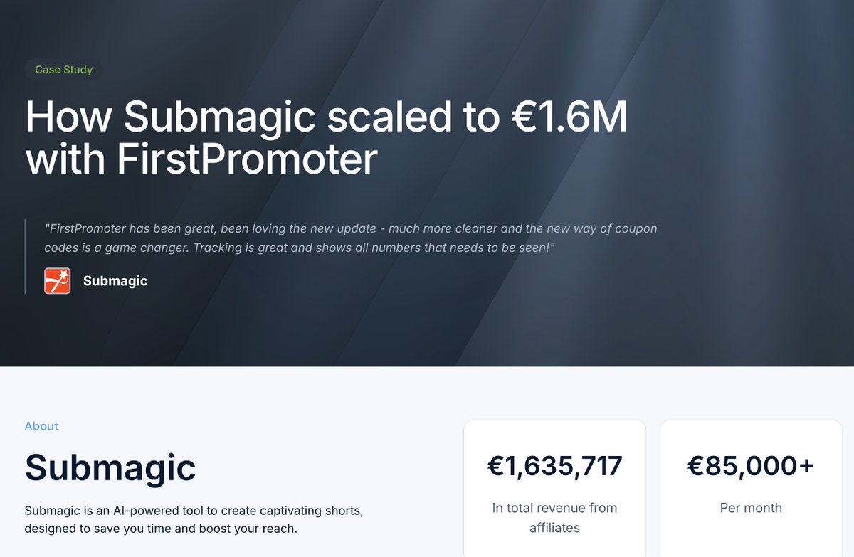 Affiliate marketing generated over $1.6 million for Submagic.

This is my playbook to scale any SaaS affiliate program:

1/ Create a killer program — help your affiliates generate sales. Write onboarding emails that actually convert, provide marketing resources, and offer 5-star