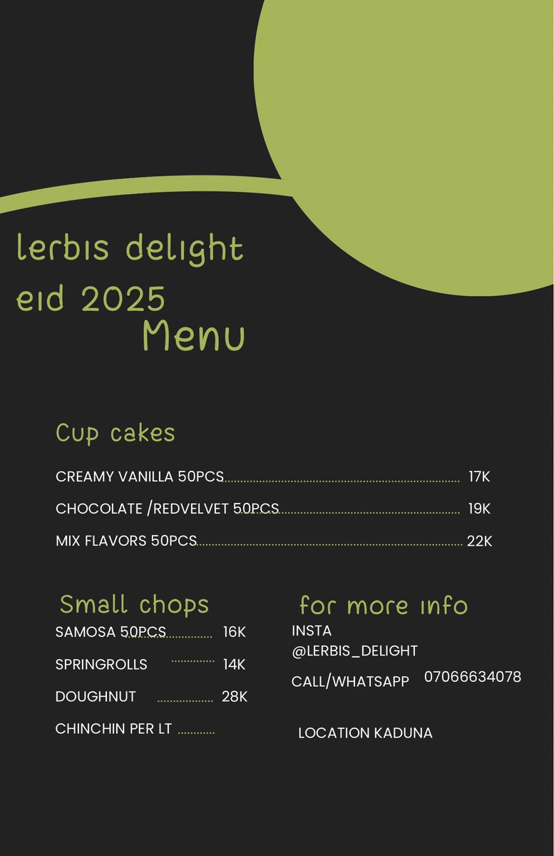 lerbeeda's tweet photo. Alhamdulillah our Eid menu is out 💃pls disturb me with your orders am ready 🙏

Location:kaduna https://t.co/KQlAzZNlxY