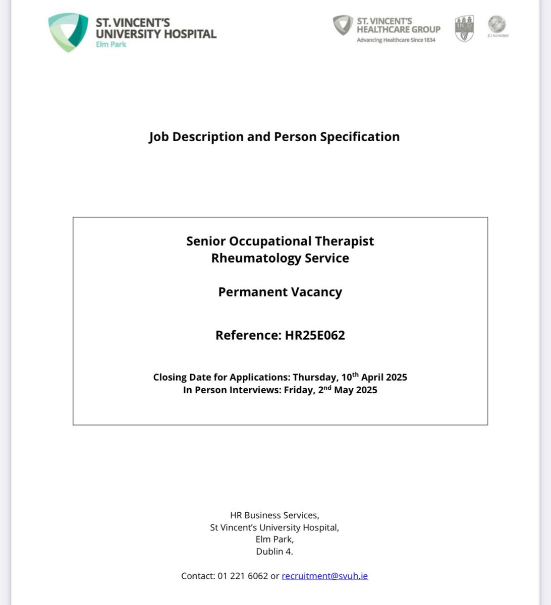 SVUH Occupational Therapy Dept (@ot_svuh) on Twitter photo ๐จ Weโre hiring! ๐จSENIOR OT IN RHEUMATOLOGY
Join our dedicated team in a large acute hospital, helping patients manage rheumatic conditions and improve their quality of life. A great opportunity to develop your expertise in a supportive, MDT environment.
svhg.recruitment.zellis.com/wrl/pages/vacaโฆ ๐จ Weโre hiring! ๐จSENIOR OT IN RHEUMATOLOGY
Join our dedicated team in a large acute hospital, helping patients manage rheumatic conditions and improve their quality of life. A great opportunity to develop your expertise in a supportive, MDT environment.
svhg.recruitment.zellis.com/wrl/pages/vacaโฆ