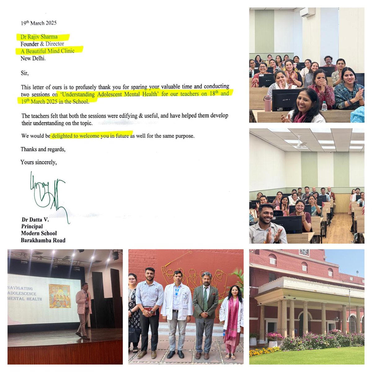drrajiv_sharma's tweet photo. Modern School, Barakhamba Road: Where Legacy Meets Mental Wellness
A Beautiful Mind Clinic’s Engaging Session on Adolescent and Teacher Mental Health

#MentalHealthMatters #AdolescentWellbeing #TeacherWellbeing #SchoolMentalHealth #Psychiatry #Psychology #MindMatter https://t.co/OUdXLXTSaz
