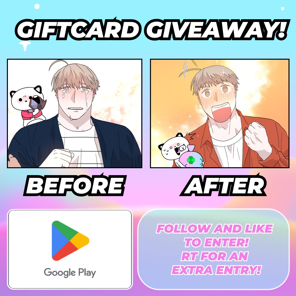 Lalatoon_EN's tweet photo. 🦝 We are doing another #Giveaway ! 🦝
What would the characters of popular webtoon <Squishy Squish> use a #GooglePlay giftcard for?!🤔
Maybe:
1. Deokjin - Game apps for his daughter🎮
2. Sanghoon - Pet cam app to see his cat🐱
👉https://t.co/gOUcl0YOVd
#BL #cute #wholesome https://t.co/EFllFHE4ba