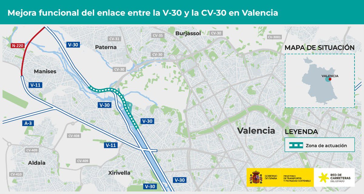 Aprobamos el proyecto de trazado para mejorar el enlace entre Quart de Poblet y Mislata en València. 

Invertiremos 21 M€ en incrementar la capacidad y funcionalidad del tramo y así reforzar las condiciones de circulación y seguridad vial.