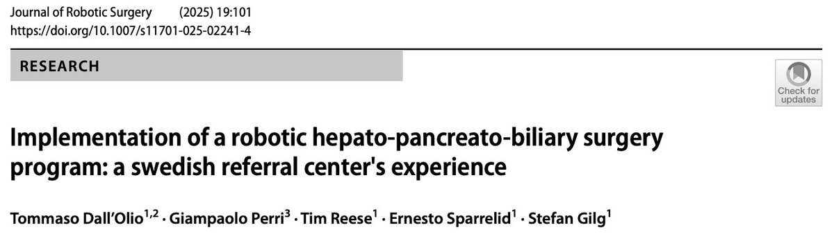 Ernesto Sparrelid (@sparrelid) on Twitter photo We describe our experience in implementing a robotic program in HPB surgery <a href="/KarolinskaUnsju/">Karolinska Univ.sjuk</a>
MIS increased from 15% to 41%, with the associated benefits for our patients. For additional info look below:
link.springer.com/article/10.100… We describe our experience in implementing a robotic program in HPB surgery <a href="/KarolinskaUnsju/">Karolinska Univ.sjuk</a>
MIS increased from 15% to 41%, with the associated benefits for our patients. For additional info look below:
link.springer.com/article/10.100…