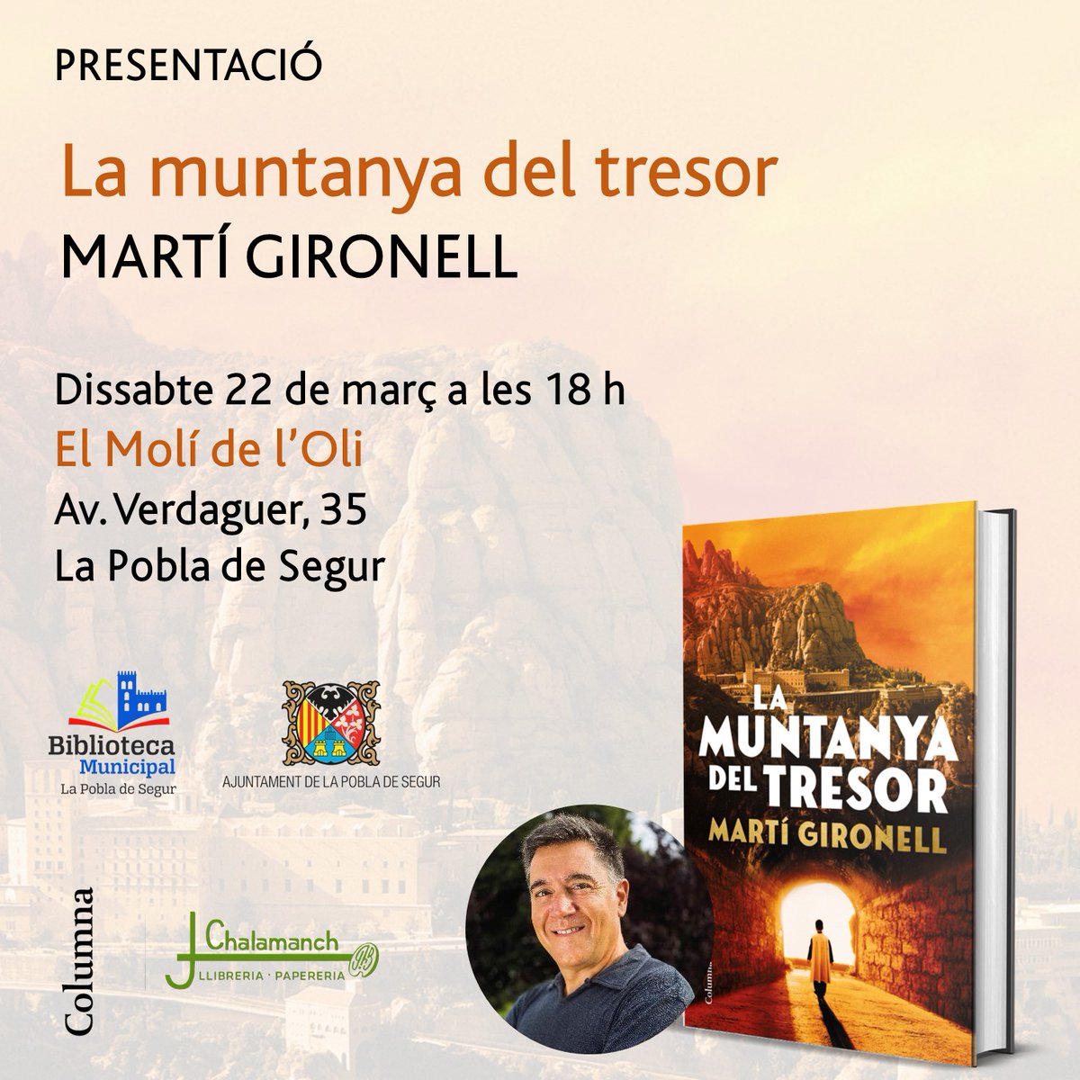 Columna (@columnaedicions) on Twitter photo 📅🏞️ Demà, dissabte 22 de març, doble presentació amb <a href="/martigironell/">Martí Gironell</a>, autor de ‘La muntanya del tresor’:
⏱️ 12 h
📍 Espai Singratalla, #Tremp
⏱️ 18 h
📍 El Molí de l'Oli, #LaPoblaDeSegur
🗣 Presentació a càrrec de <a href="/martigironell/">Martí Gironell</a>
👉 No hi falteu!
<a href="/lasingratalla/">La Singratalla</a>
<a href="/lapobladesegur/">La Pobla de Segur</a> 📅🏞️ Demà, dissabte 22 de març, doble presentació amb <a href="/martigironell/">Martí Gironell</a>, autor de ‘La muntanya del tresor’:
⏱️ 12 h
📍 Espai Singratalla, #Tremp
⏱️ 18 h
📍 El Molí de l'Oli, #LaPoblaDeSegur
🗣 Presentació a càrrec de <a href="/martigironell/">Martí Gironell</a>
👉 No hi falteu!
<a href="/lasingratalla/">La Singratalla</a>
<a href="/lapobladesegur/">La Pobla de Segur</a>