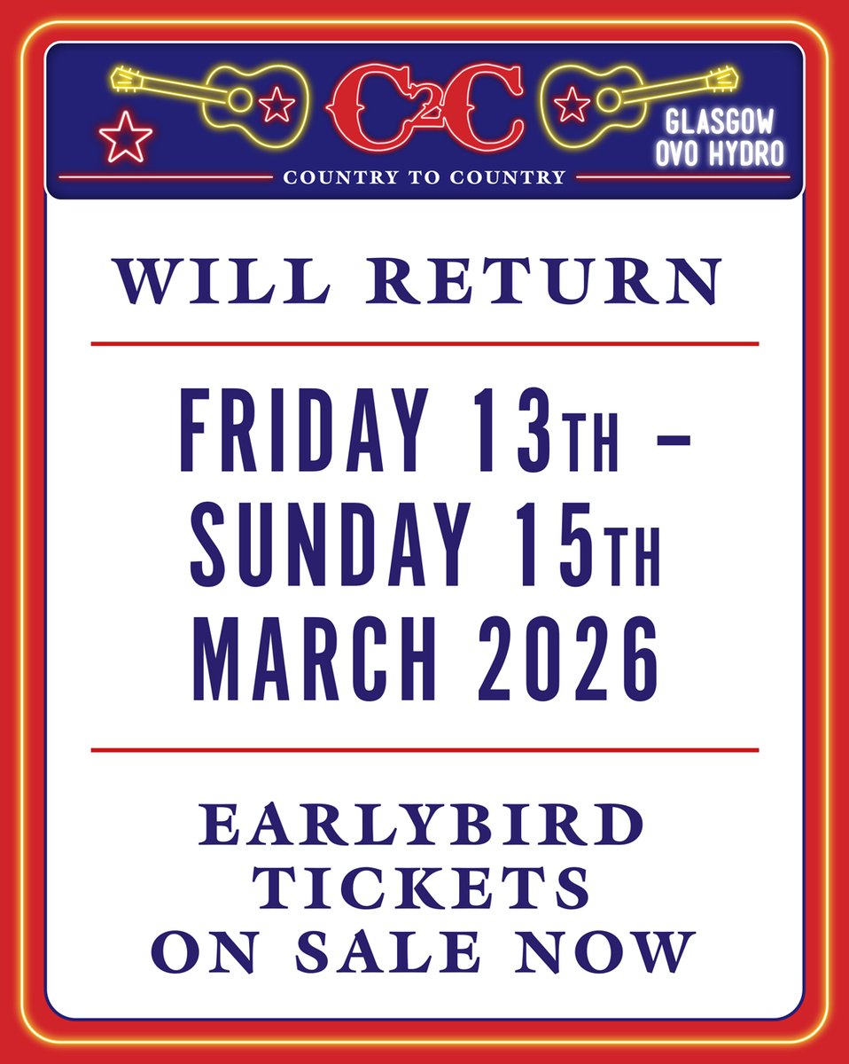 Earlybird weekend tickets are on sale now!

Be the first to get your tickets for another incredible weekend of country music 🤠

Available here ⇾ gigss.co/c2c-2026