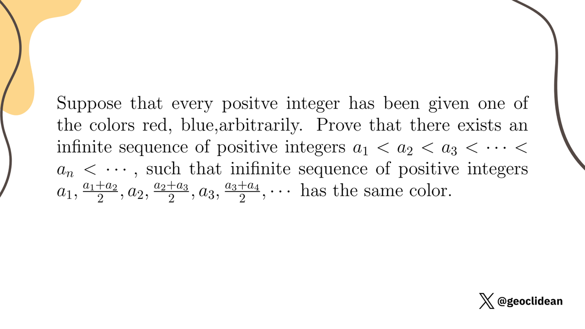 geoclidean's tweet photo. Chinese TST 2008 P3
#Search #ArithmeticSequence #CombinatoricsProposed #Combinatorics #RamseyTheory https://t.co/9ttEHC052d
