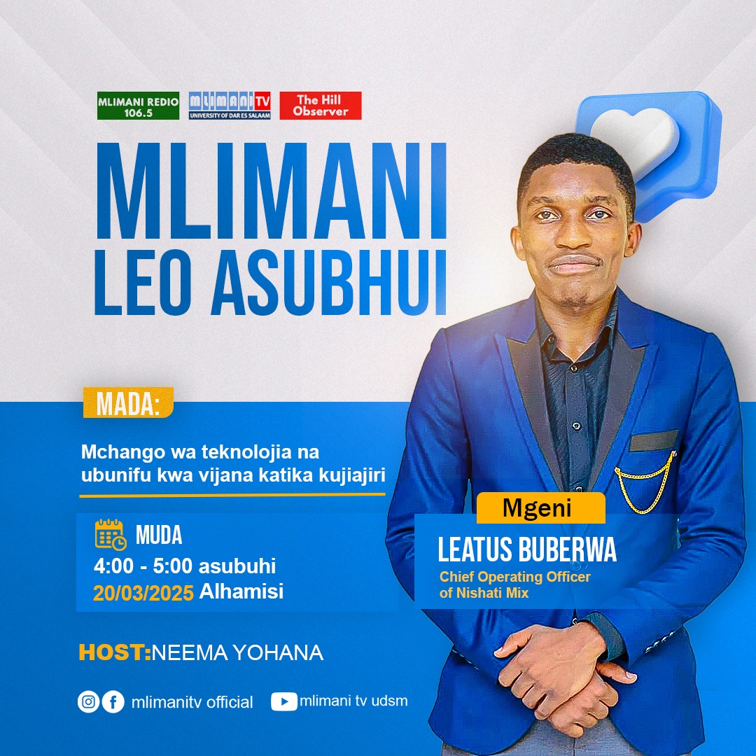 Kesho kwenye kipindi Cha Mlimani Leo asubuhi , nitajadiliana kuhusu mchango wa teknolojia na ubunifu Kwa vijana katika kuiajiri.

Karibu tujadiliane.