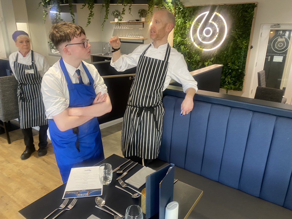 Whilst we waited for our chocolate cake to cool down Mark and Shelly took us on a catering facilities tour. We also discovered an amazing restaurant on the top floor! Stunning views 🫶 and the menu looked delicious! #Careers #LeadingMyFuture #BeYourBest
