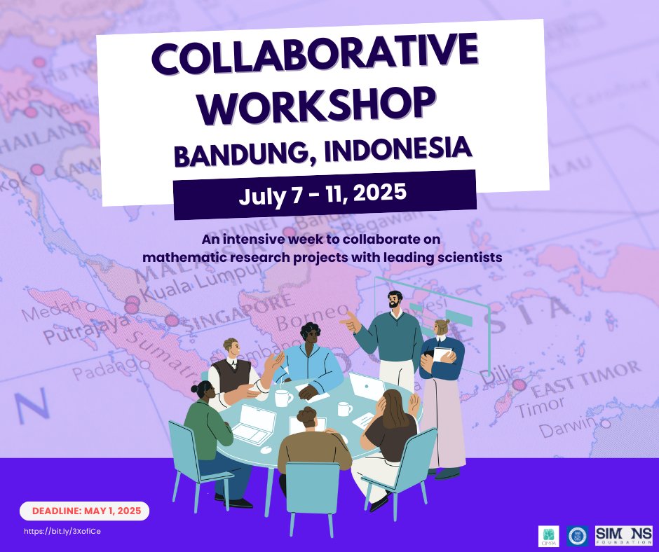 CIMPA_Math's tweet image. 📣 Collaborative Workshop in Bandung! 🇮🇩📚
📅 July 7-11, 2025 | Institut Teknologi Bandung
🤝 Team-based research with international experts
📖 Theory & practice combined!
🔗 Apply now 👉 bit.ly/3XofiCe