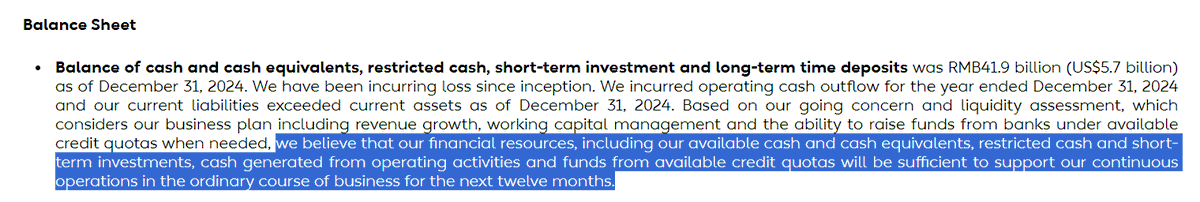 $NIO - shareholders equity down to $817m.  Almost technically insolvent. Given 2 months of Q1 complete, I would guess that figure is close to zero.

This statement below, I believe, is another <a href="/WilliamLiNIO/">William Li</a> lie.