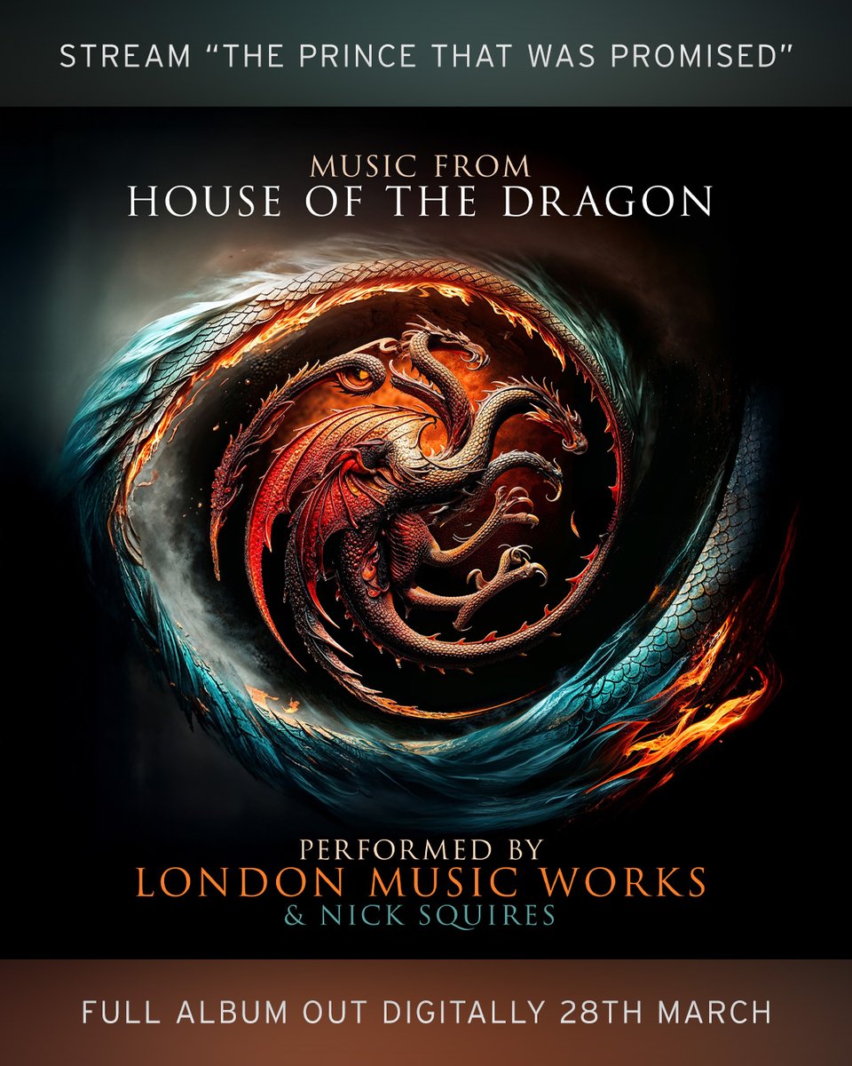 Stream &amp; download the single "The Prince That Was Promised” now: silvascreen.com/siled1779-musi…
Performed by <a href="/LMWorks/">London Music Works</a>  &amp; Nick Squires
Taken from the forthcoming album "MUSIC FROM HOUSE OF THE DRAGON" Full album out digitally 28th March