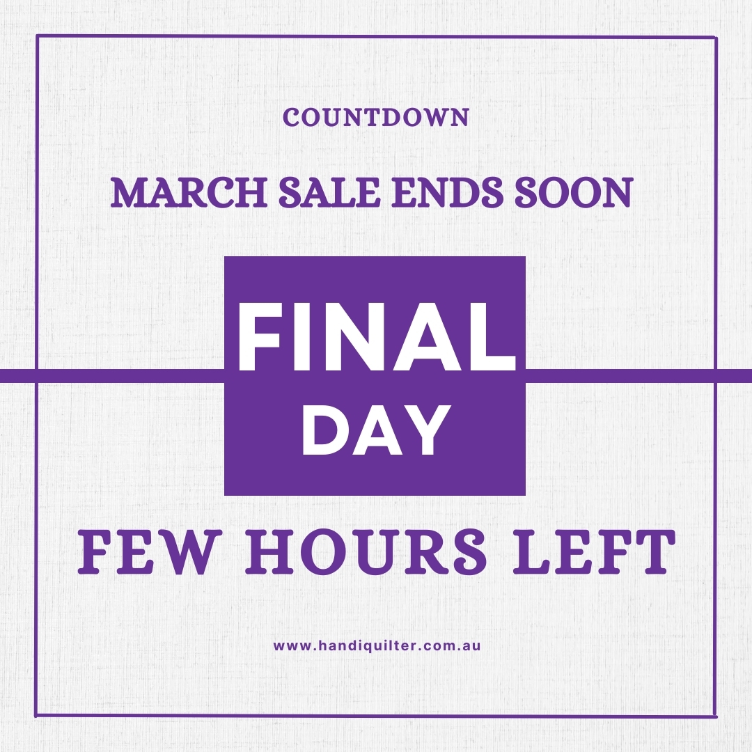 HandiQuilterAus's tweet image. ⏳ Final Day – Last Chance! ⏳
The March Sale ends in just a few hours! ⚡ Don’t miss out on these incredible savings! 
🧵10% Off HQ Rulers
Save up to $6,700 on HQ Longarm Machines
This is it—shop now before it’s gone! 🚀🛍️
#HandiQuilterAustralia #MarchSale #ByQuiltersForQuilters