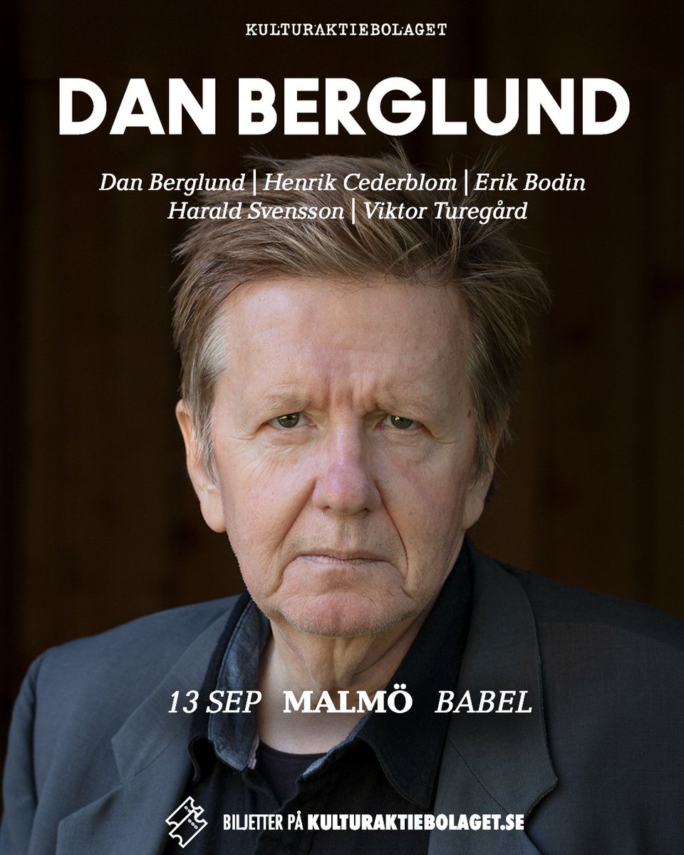𝐃𝐀𝐍 𝐁𝐄𝐑𝐆𝐋𝐔𝐍𝐃 - 𝟏𝟑 𝐒𝐄𝐏𝐓𝐄𝐌𝐁𝐄𝐑, 𝟐𝟎𝟐𝟓
Dan utlovar ett program med sånger som spänner över en 50-årig karriär, alltifrån debutalbumet ”En järnarbetares visor” 1975 till ”Liv och dikt” 2024 och även nytt material!

Biljetter ute nu --&gt; secure.tickster.com/wcn31ercgvpavpl