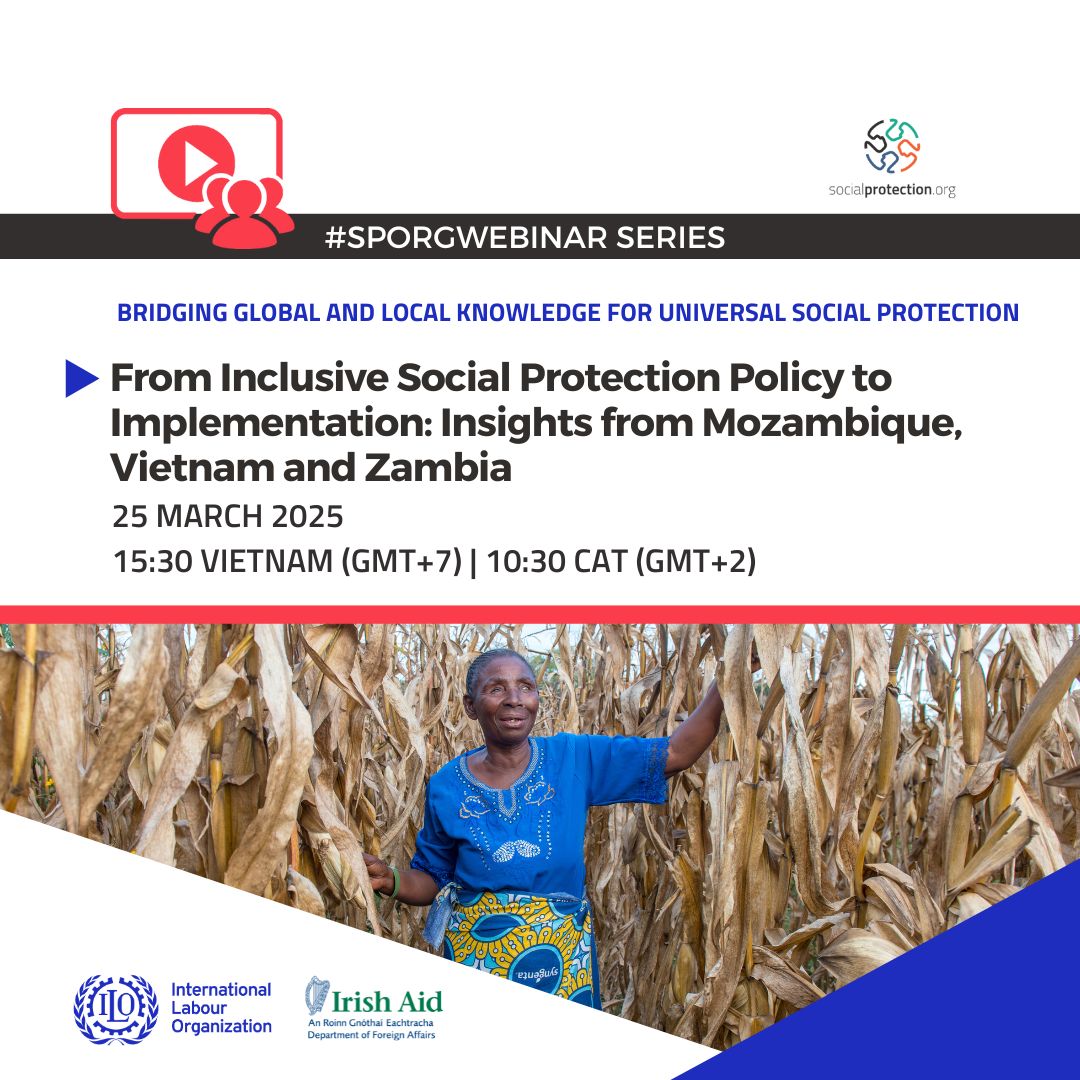 📢 #SPorgWebinar Alert! 🌟Join us on March 25 at 10:30 CAT for 'From Inclusive #SocialProtection Policy to Implementation: Insights from Mozambique, Vietnam &amp; Zambia'
📌 Dive into gender-responsive &amp; inclusive policies! Register now: bit.ly/Registration-01 #InclusivePolicies