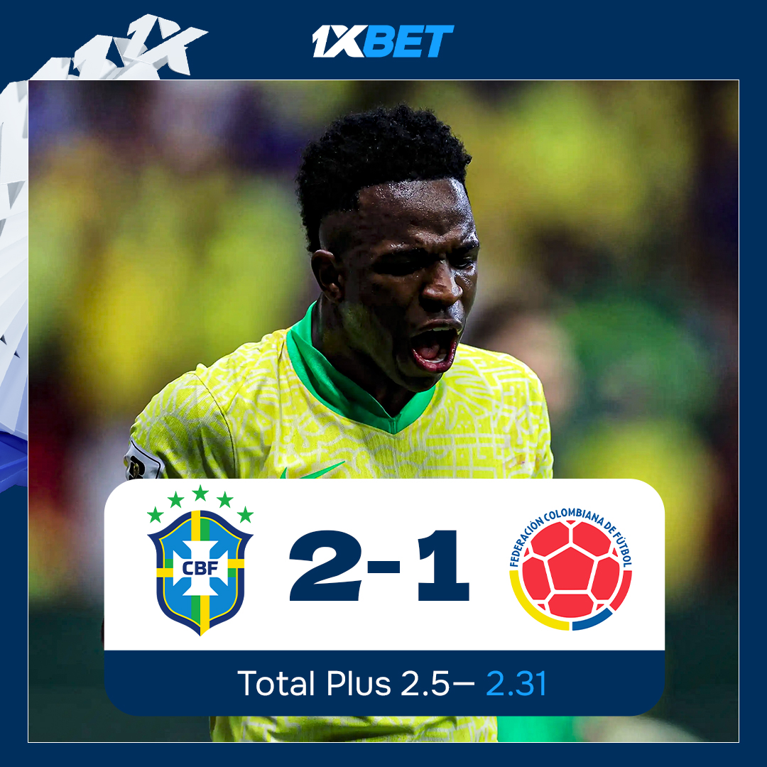 1xBet_Francais's tweet photo. Brazil S'impose face à la Colombie grâce à un but tardif de Vini Jr 🔥🇧🇷

#BRACOL https://t.co/ikeauCbsxP